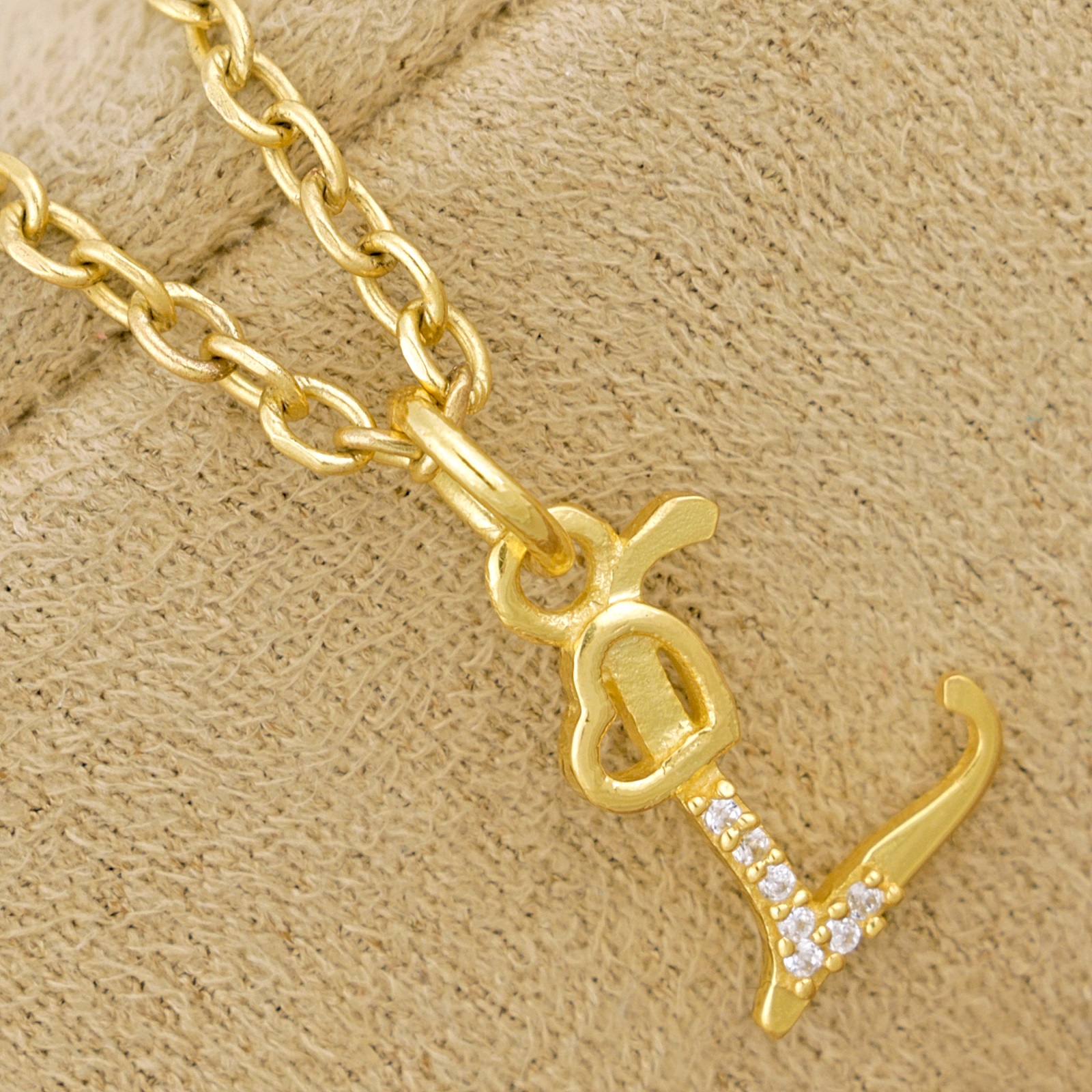 925 Sterling Silver L Initial Pendant Necklace With White CZ