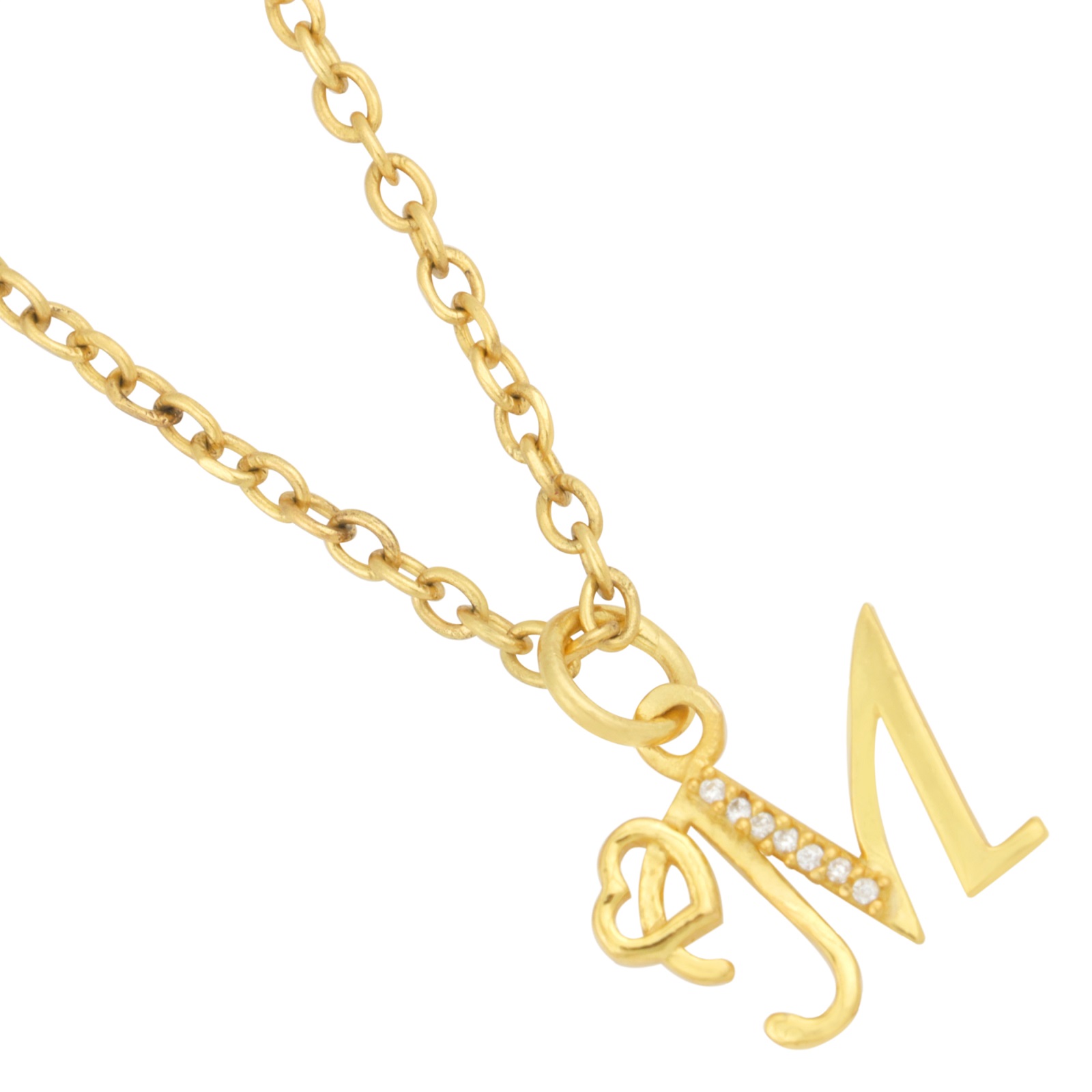 925 Sterling Silver M Initial Pendant Necklace With White CZ