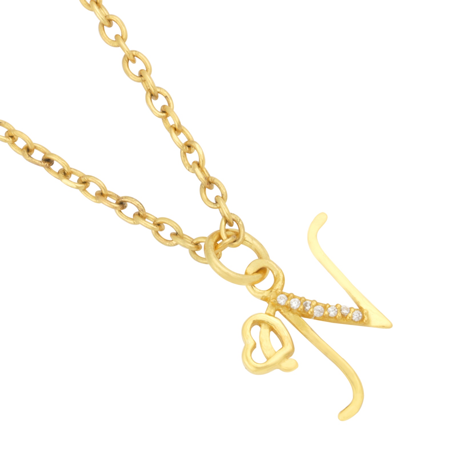 925 Sterling Silver N Initial Pendant Necklace With White CZ
