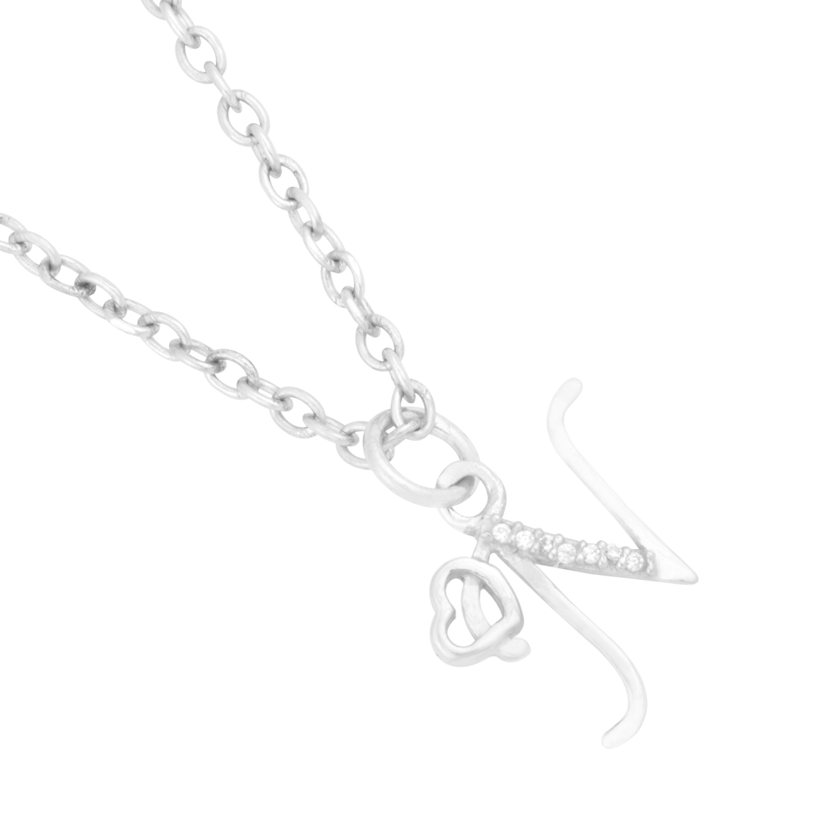 925 Sterling Silver N Initial Pendant Necklace With White CZ