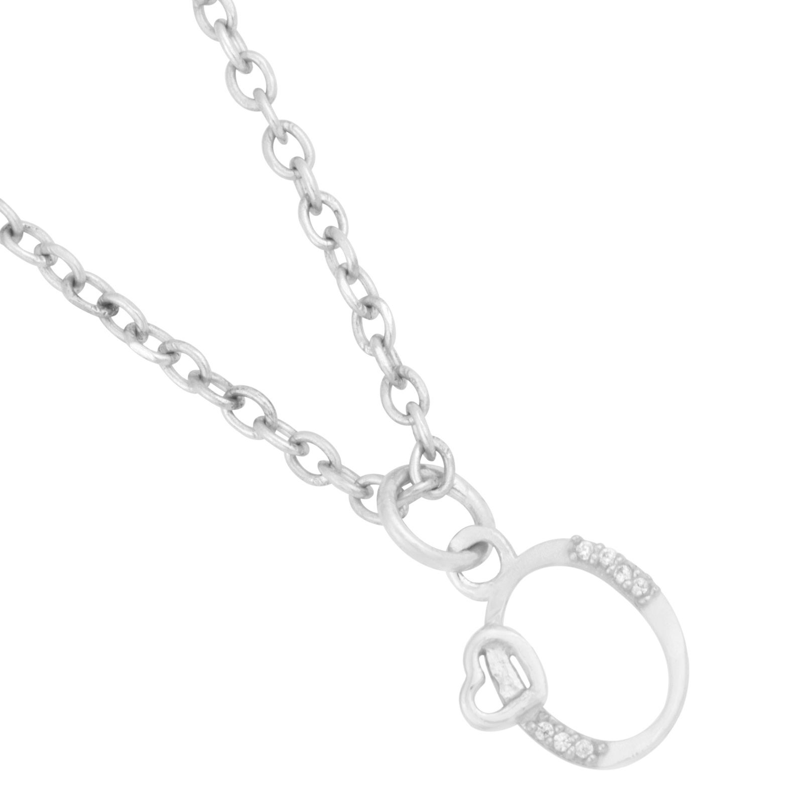 925 Sterling Silver O Initial Pendant Necklace With White CZ