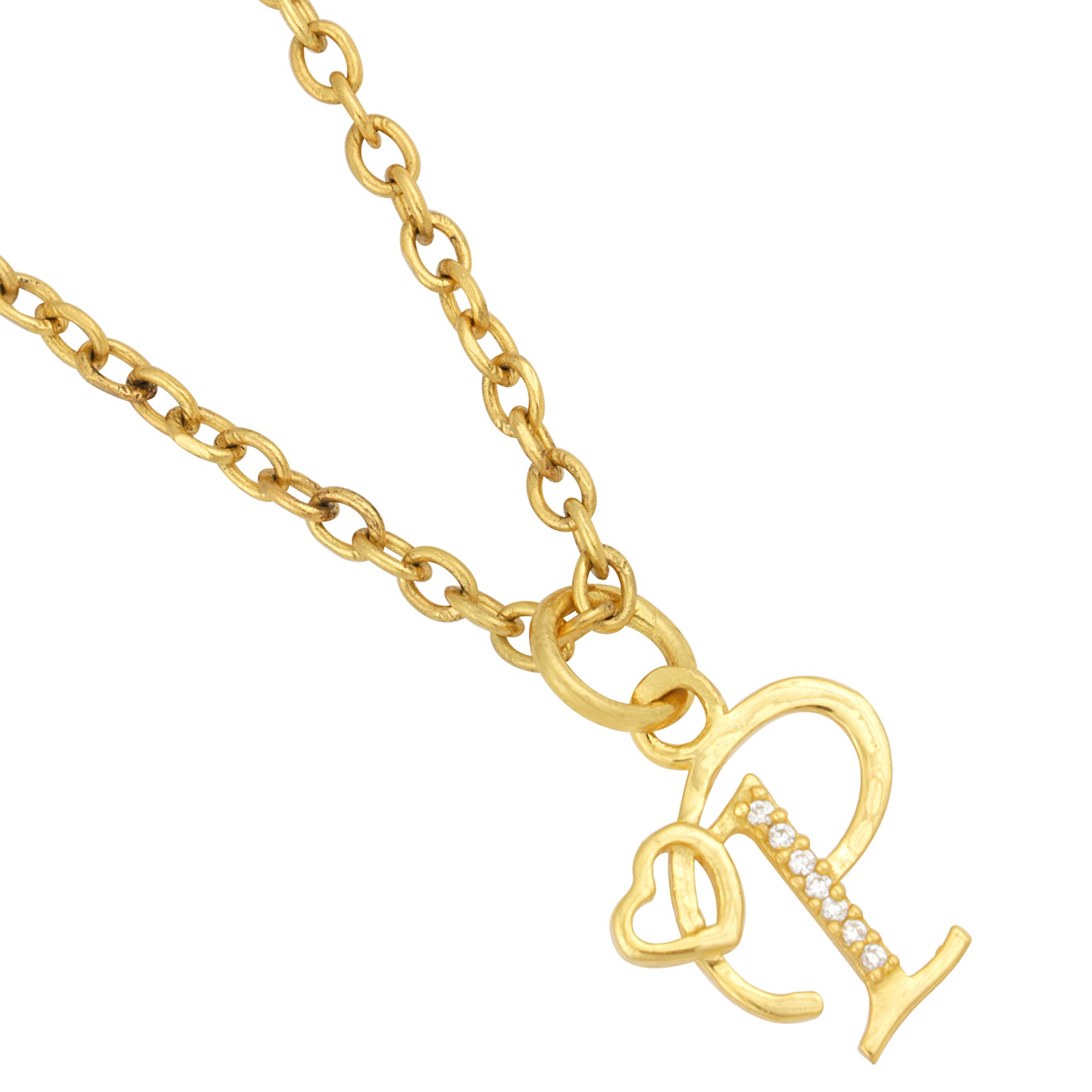 925 Sterling Silver P Initial Pendant Necklace With White CZ