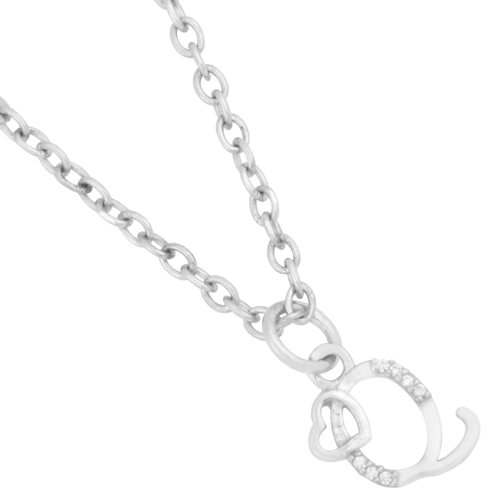 925 Sterling Silver Q Initial Pendant Necklace With White CZ
