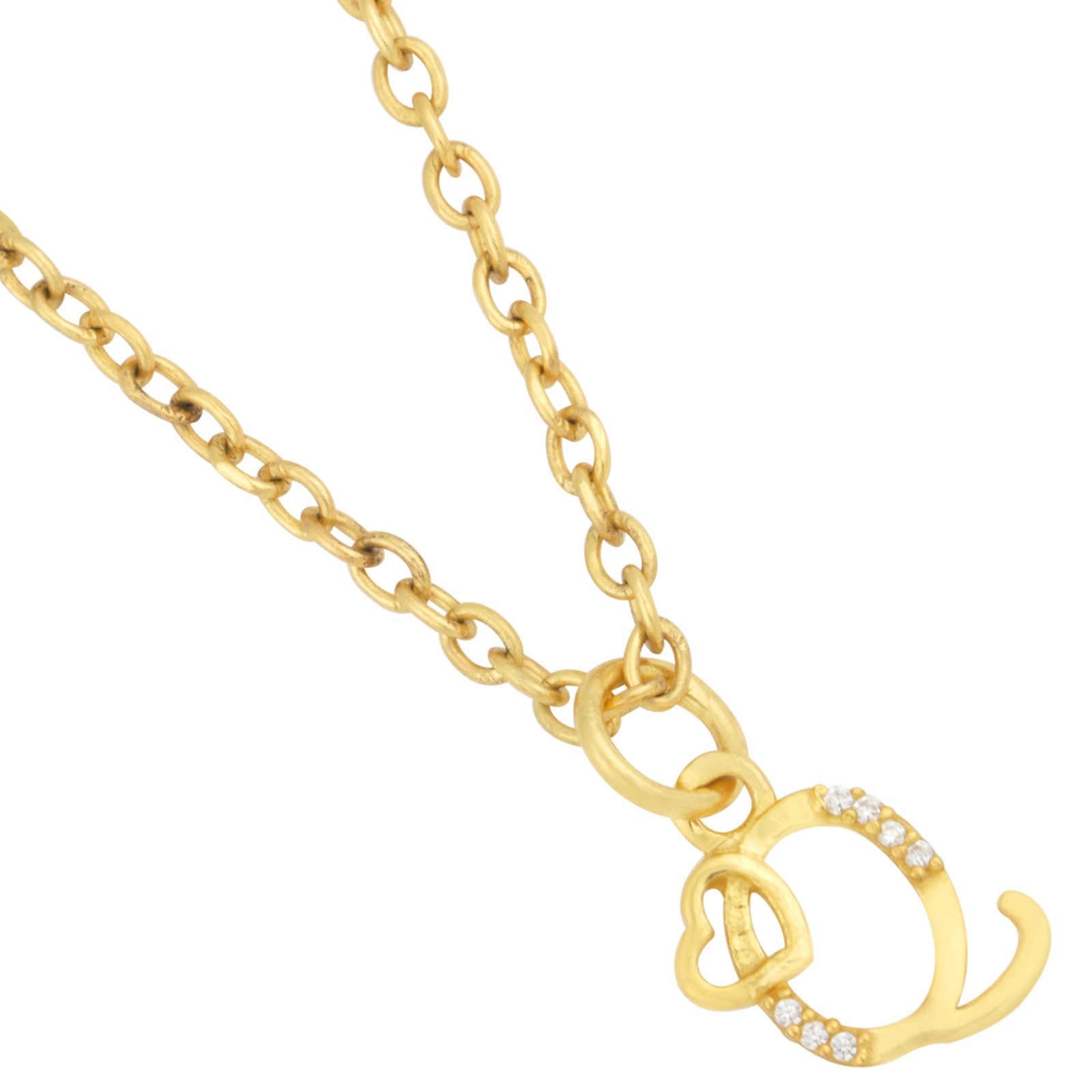925 Sterling Silver Q Initial Pendant Necklace With White CZ