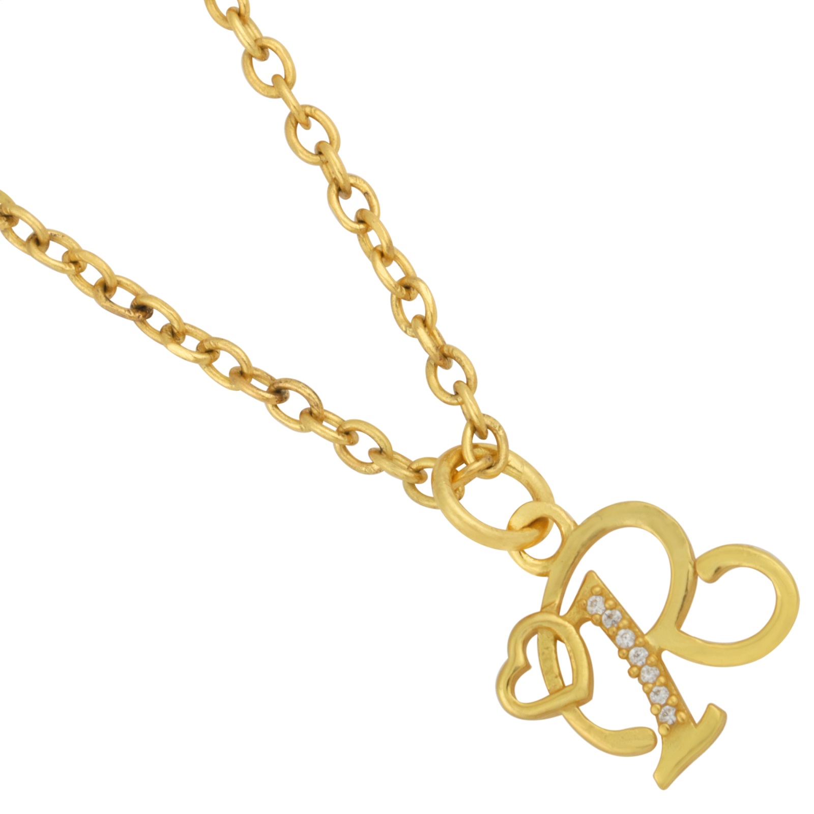 925 Sterling Silver R Initial Pendant Necklace With White CZ