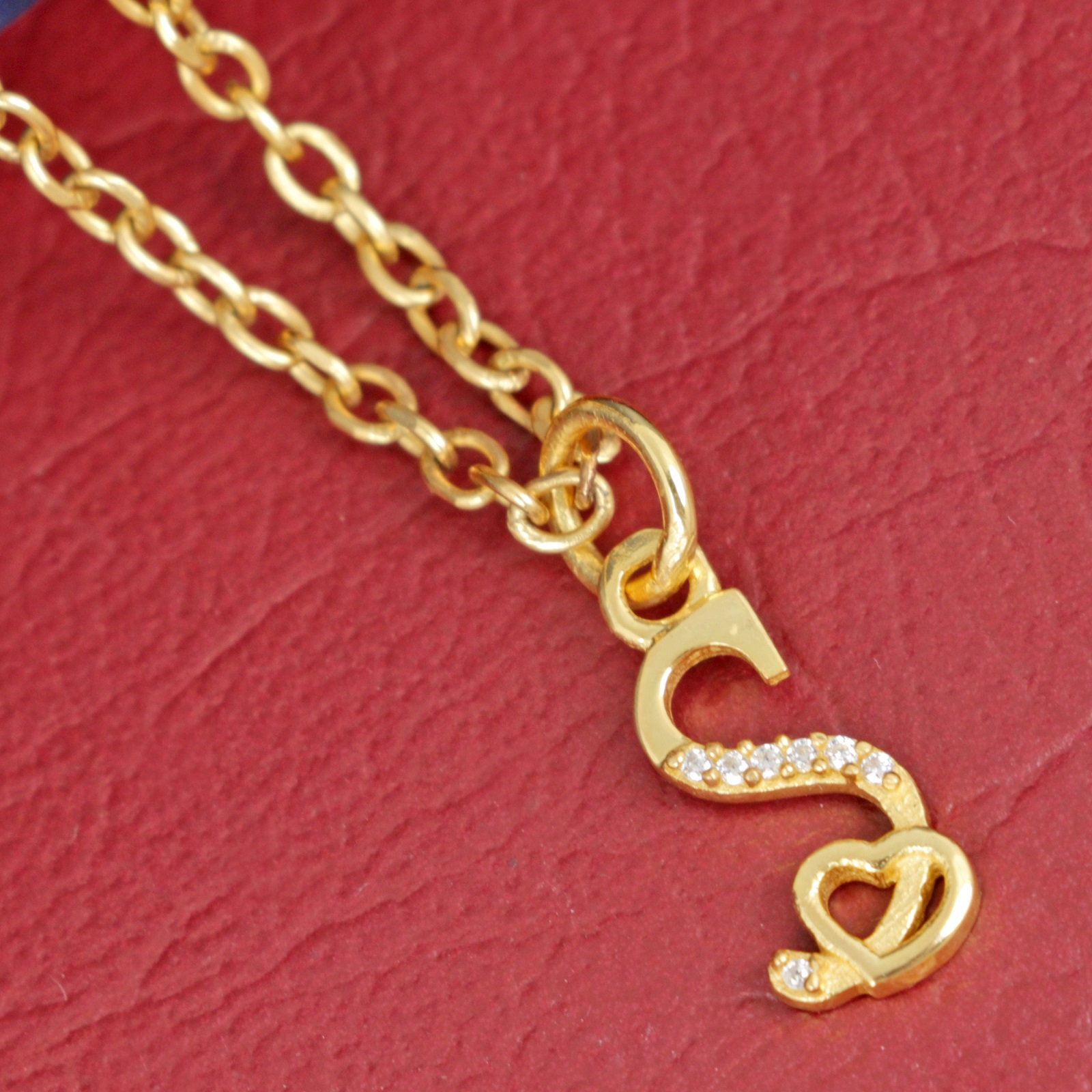 925 Sterling Silver S Initial Pendant Necklace With White CZ