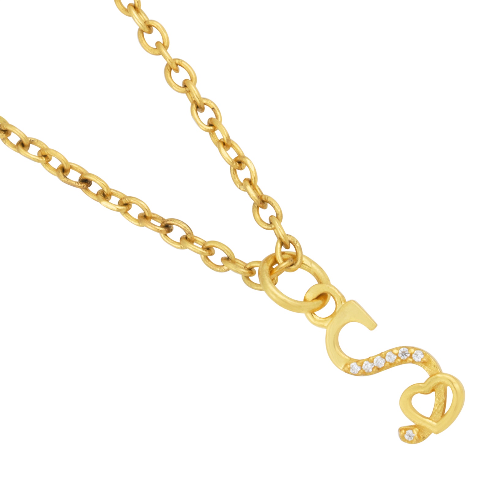 925 Sterling Silver S Initial Pendant Necklace With White CZ