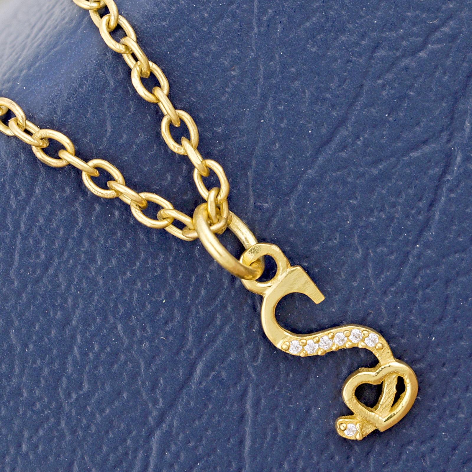 925 Sterling Silver S Initial Pendant Necklace With White CZ