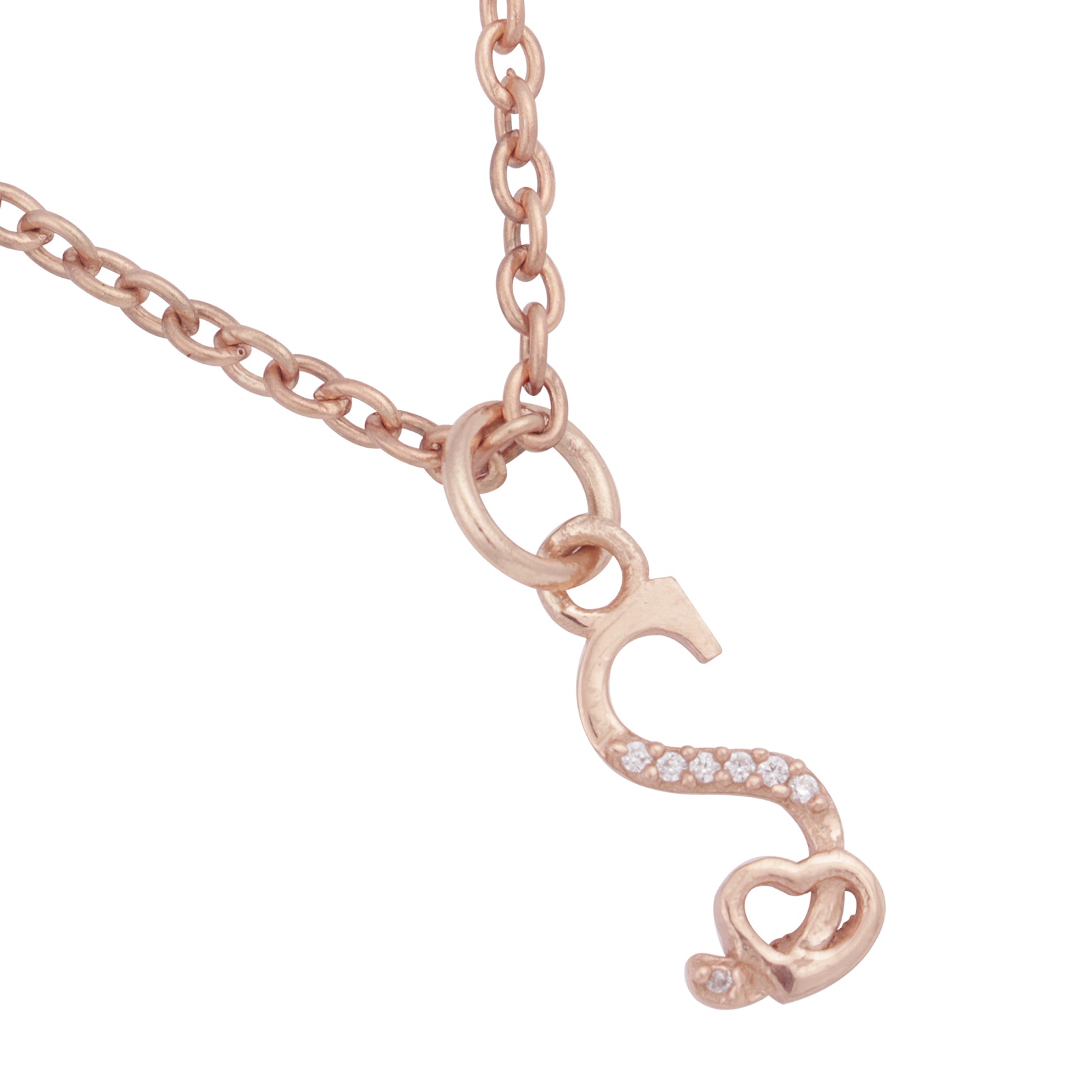 925 Sterling Silver S Initial Pendant Necklace With White CZ