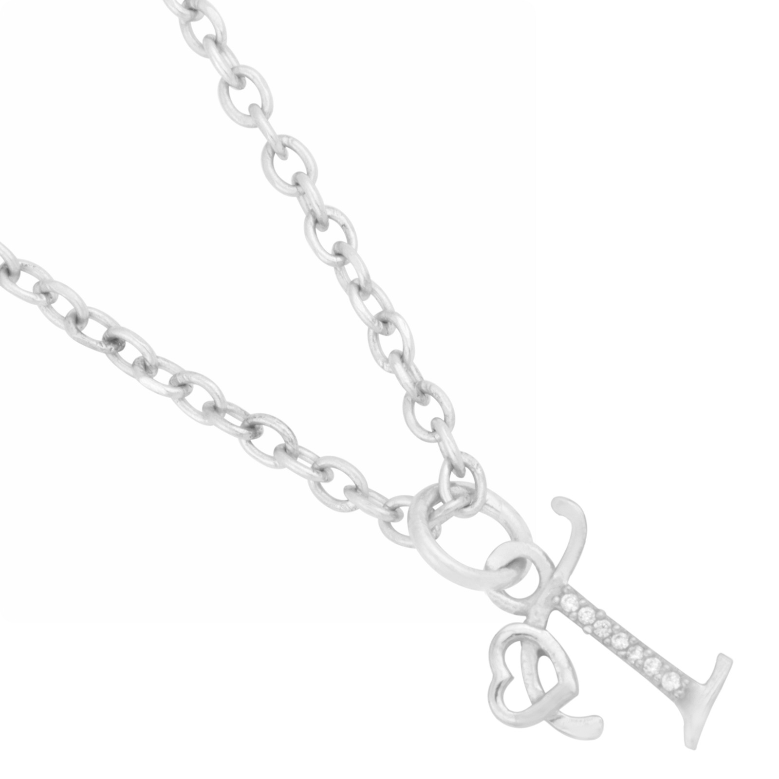925 Sterling Silver T Initial Pendant Necklace With White CZ