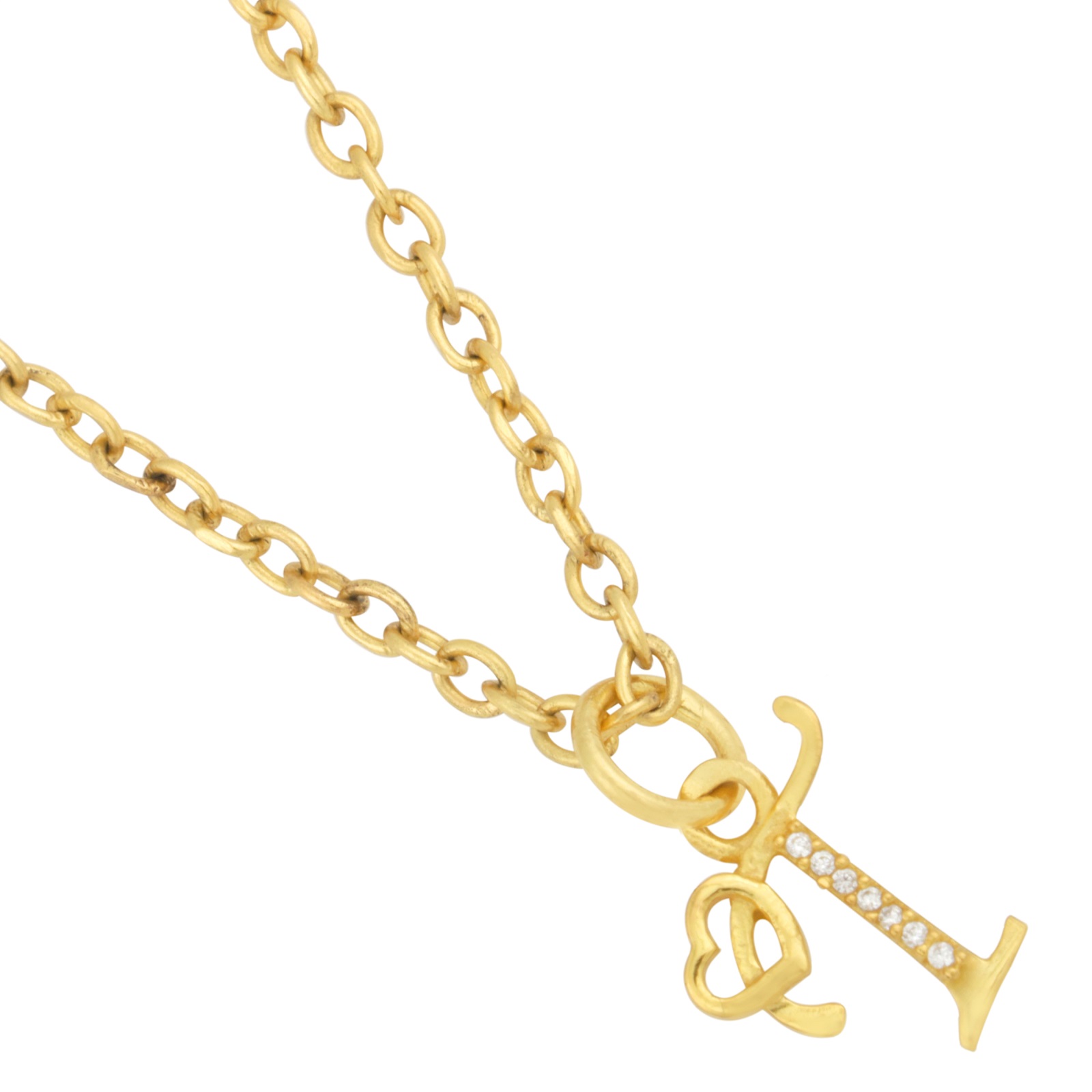 925 Sterling Silver T Initial Pendant Necklace With White CZ