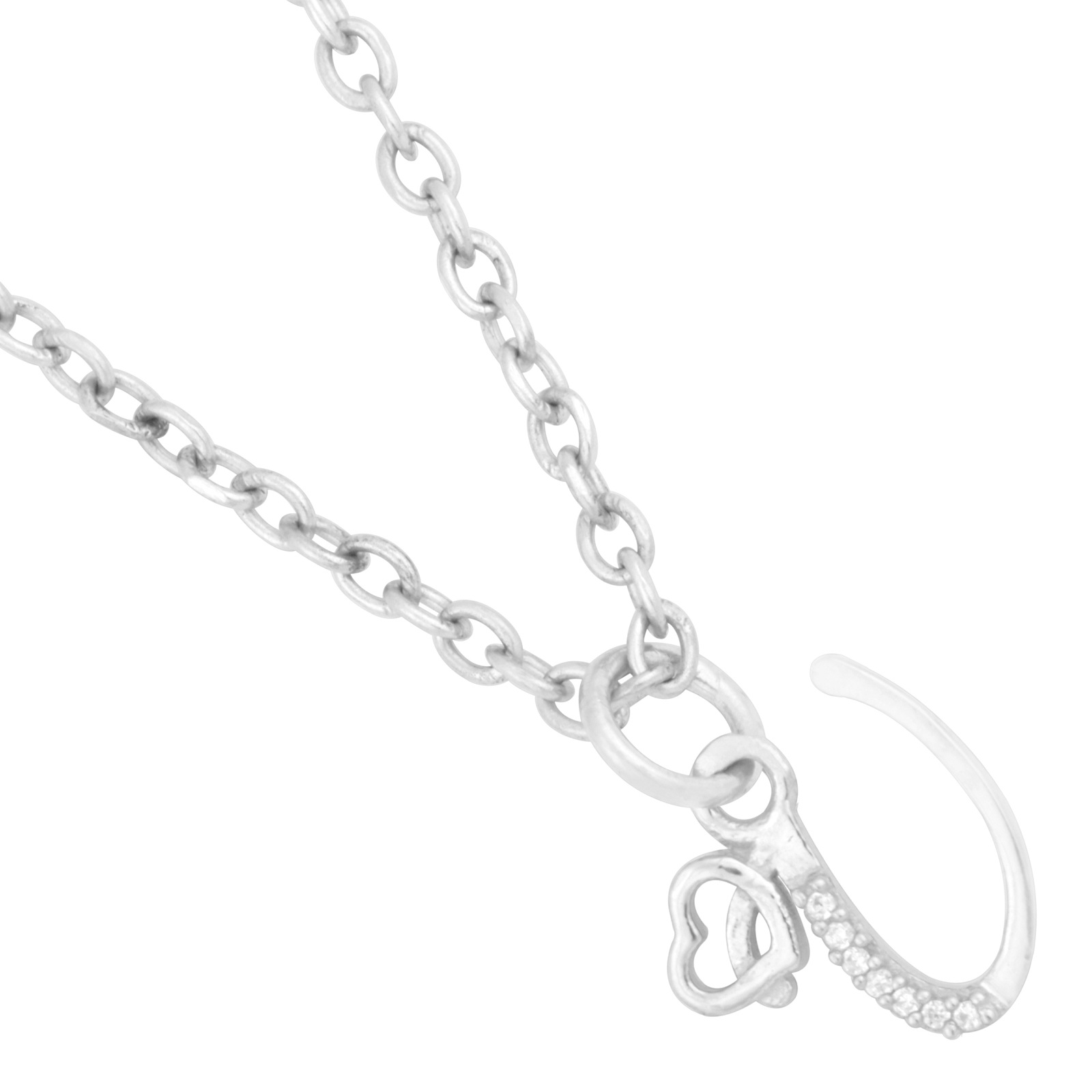 925 Sterling Silver U Initial Pendant Necklace With White CZ