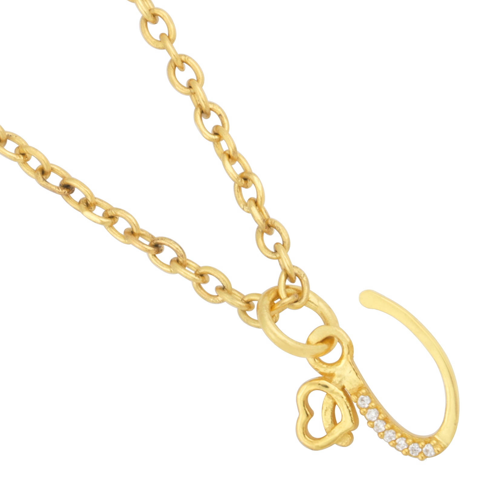 925 Sterling Silver U Initial Pendant Necklace With White CZ