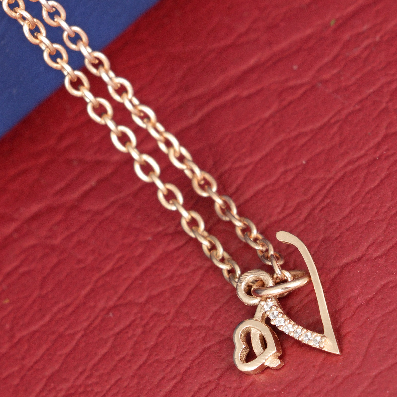 925 Sterling Silver V Initial Pendant Necklace With White CZ