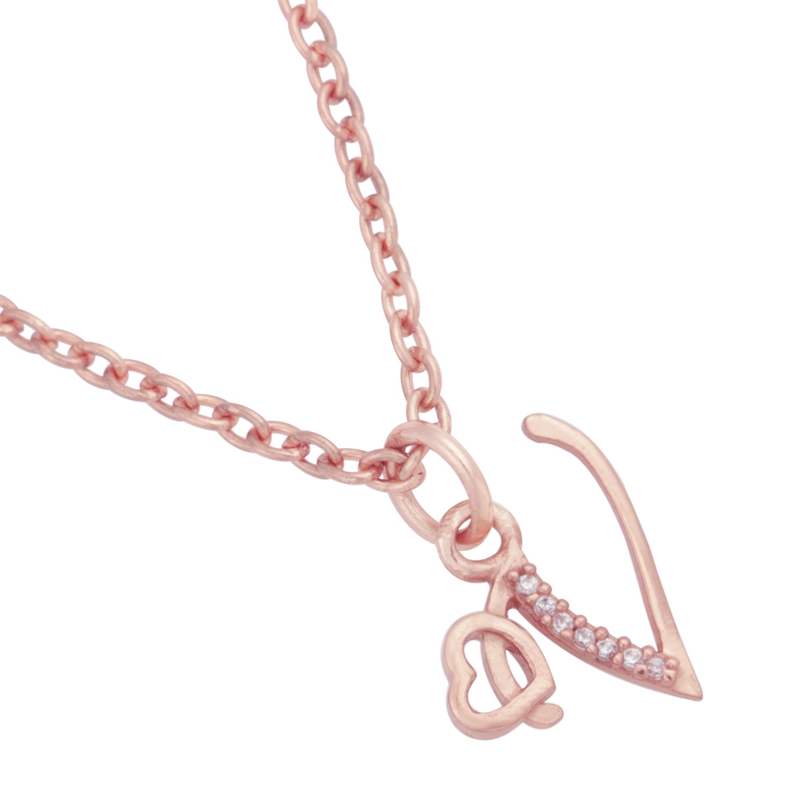 925 Sterling Silver V Initial Pendant Necklace With White CZ