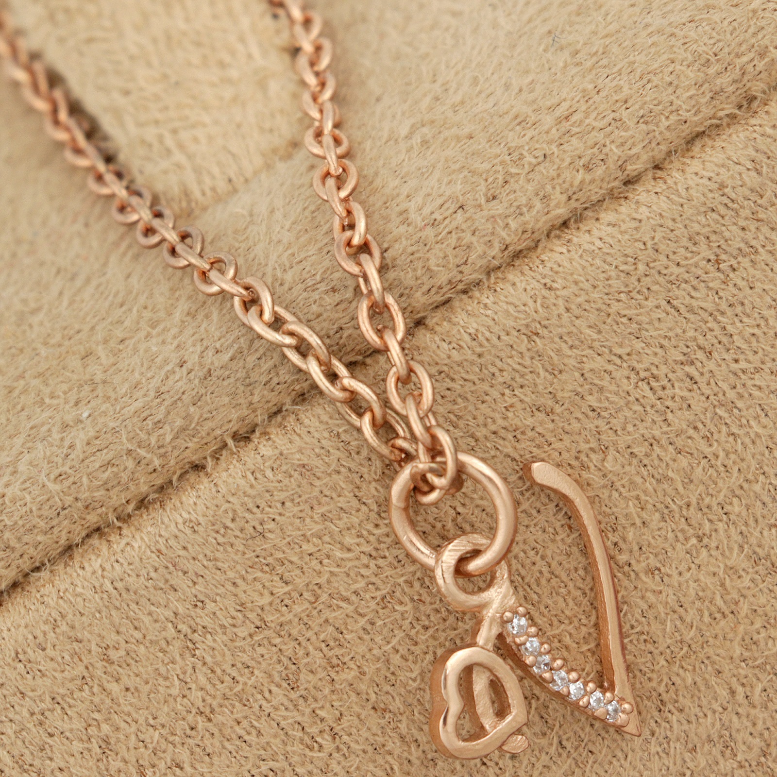 925 Sterling Silver V Initial Pendant Necklace With White CZ