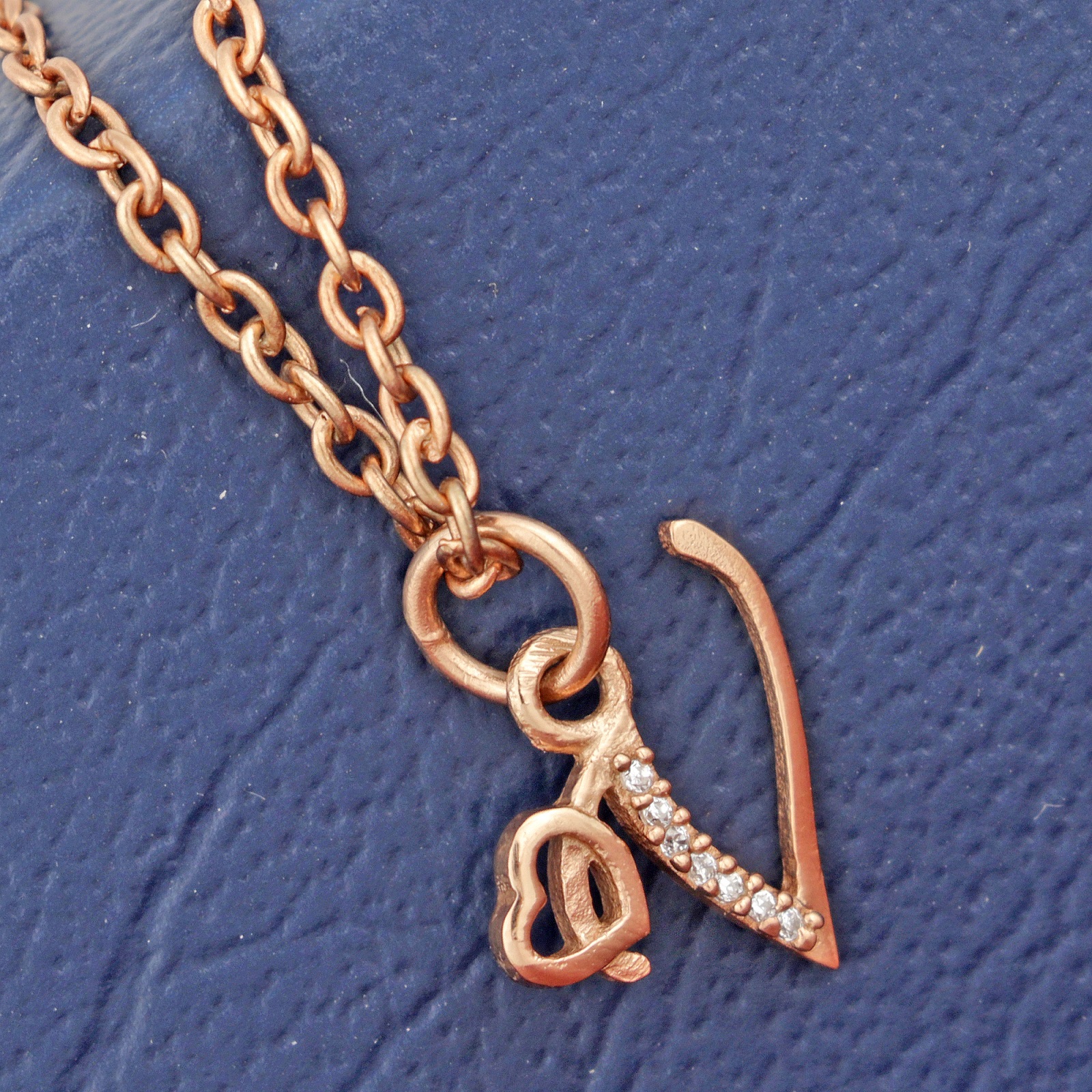 925 Sterling Silver V Initial Pendant Necklace With White CZ