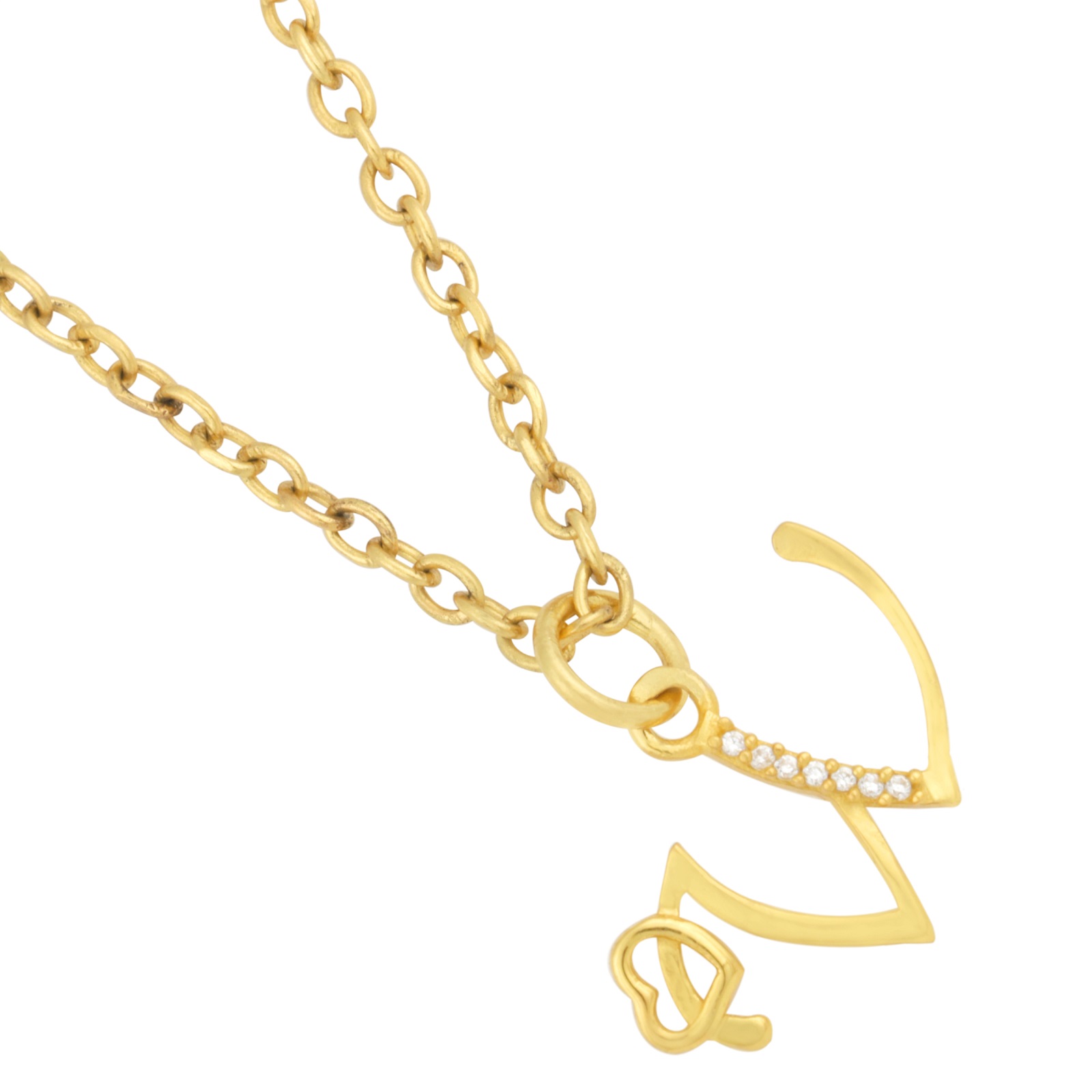 925 Sterling Silver W Initial Pendant Necklace With White CZ