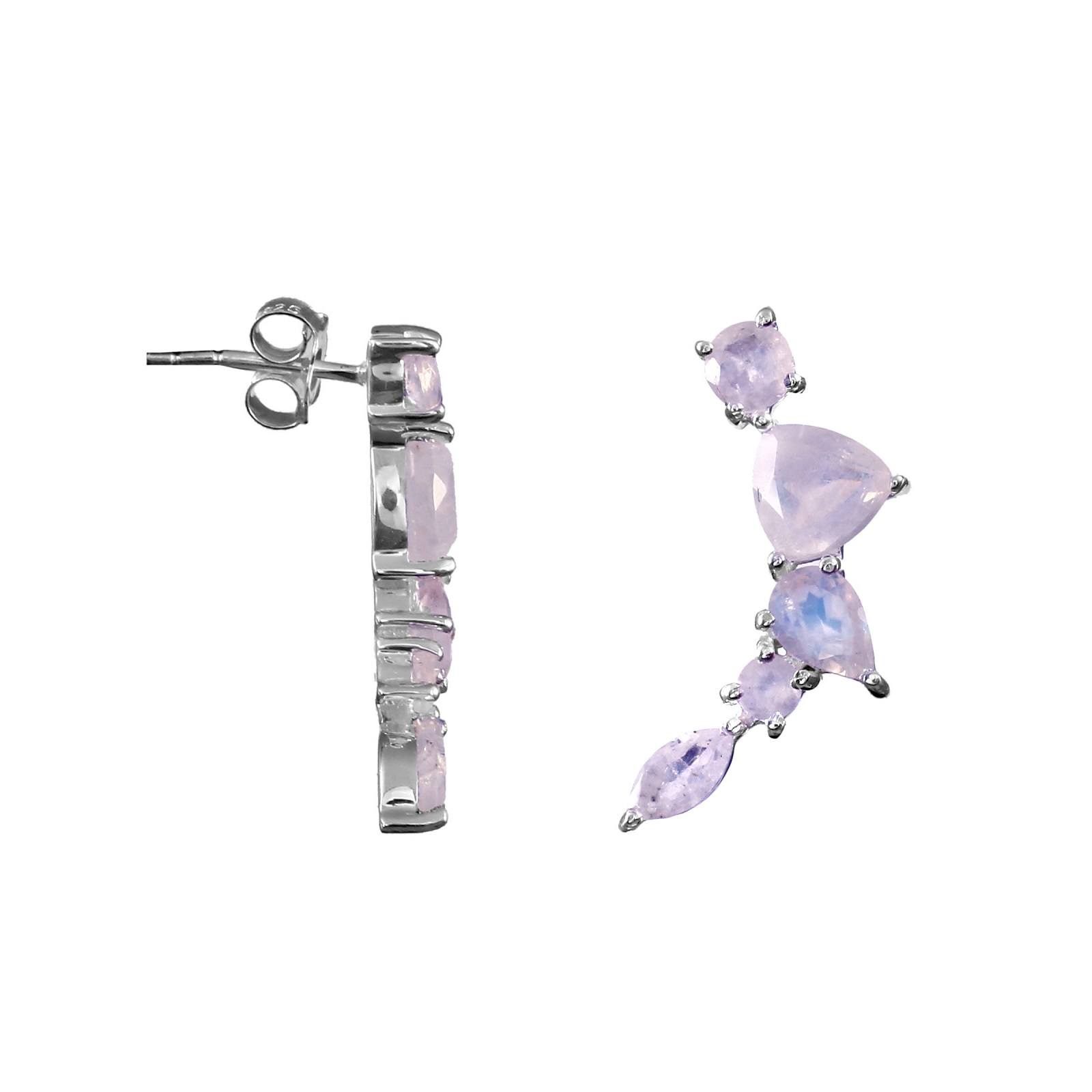 925 Sterling Silver Mix Shape Rainbow Moonstones Earrings