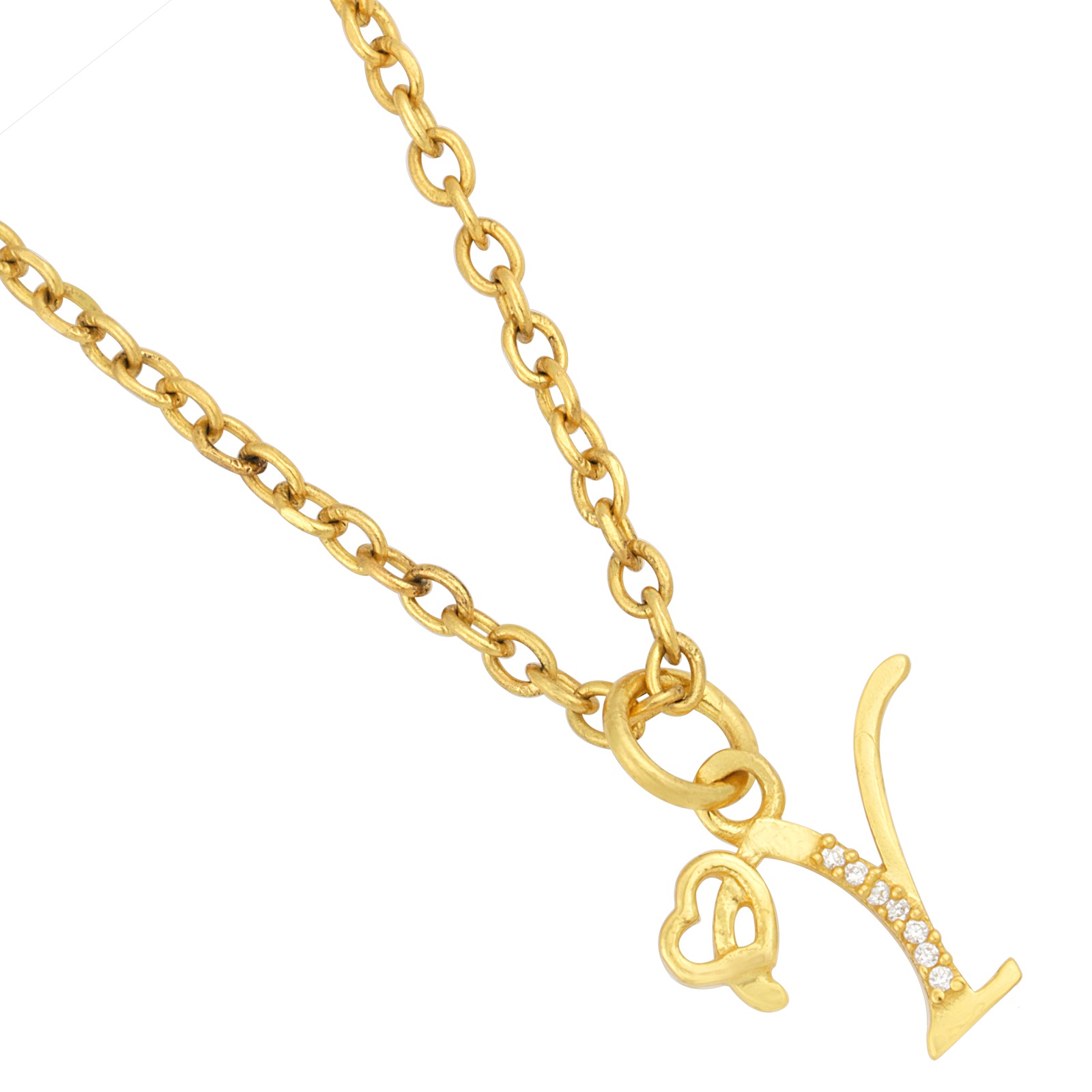 925 Sterling Silver Y Initial Pendant Necklace With White CZ
