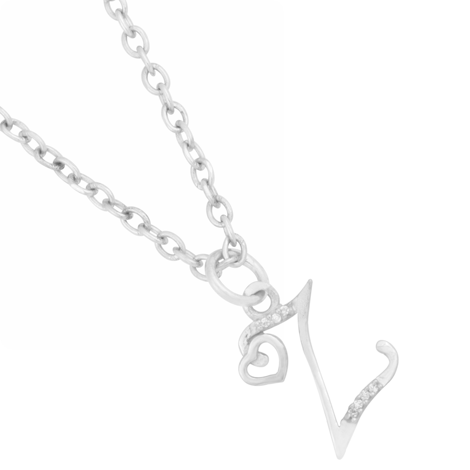 925 Sterling Silver Z Initial Pendant Necklace With White CZ