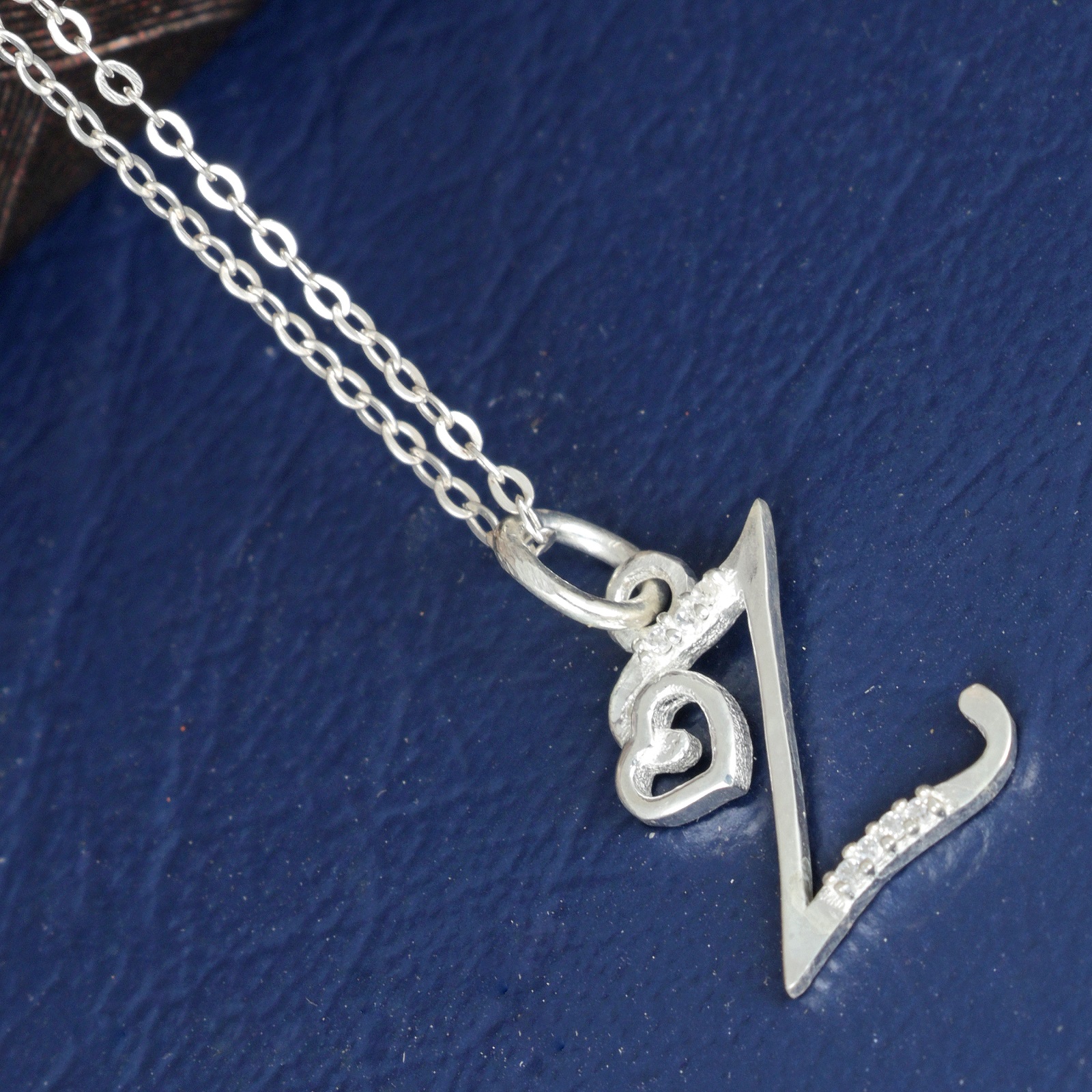 925 Sterling Silver Z Initial Pendant Necklace With White CZ