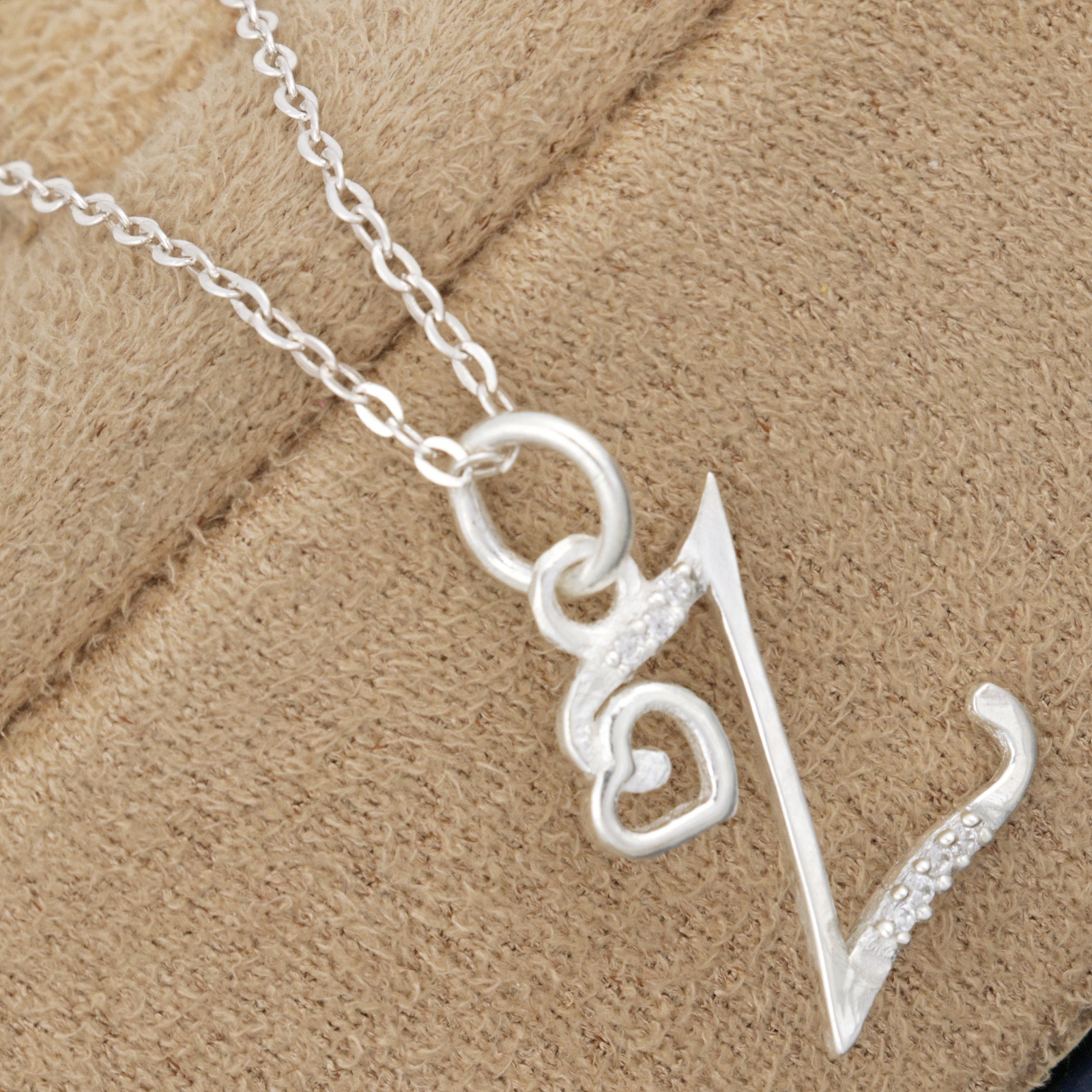 925 Sterling Silver Z Initial Pendant Necklace With White CZ
