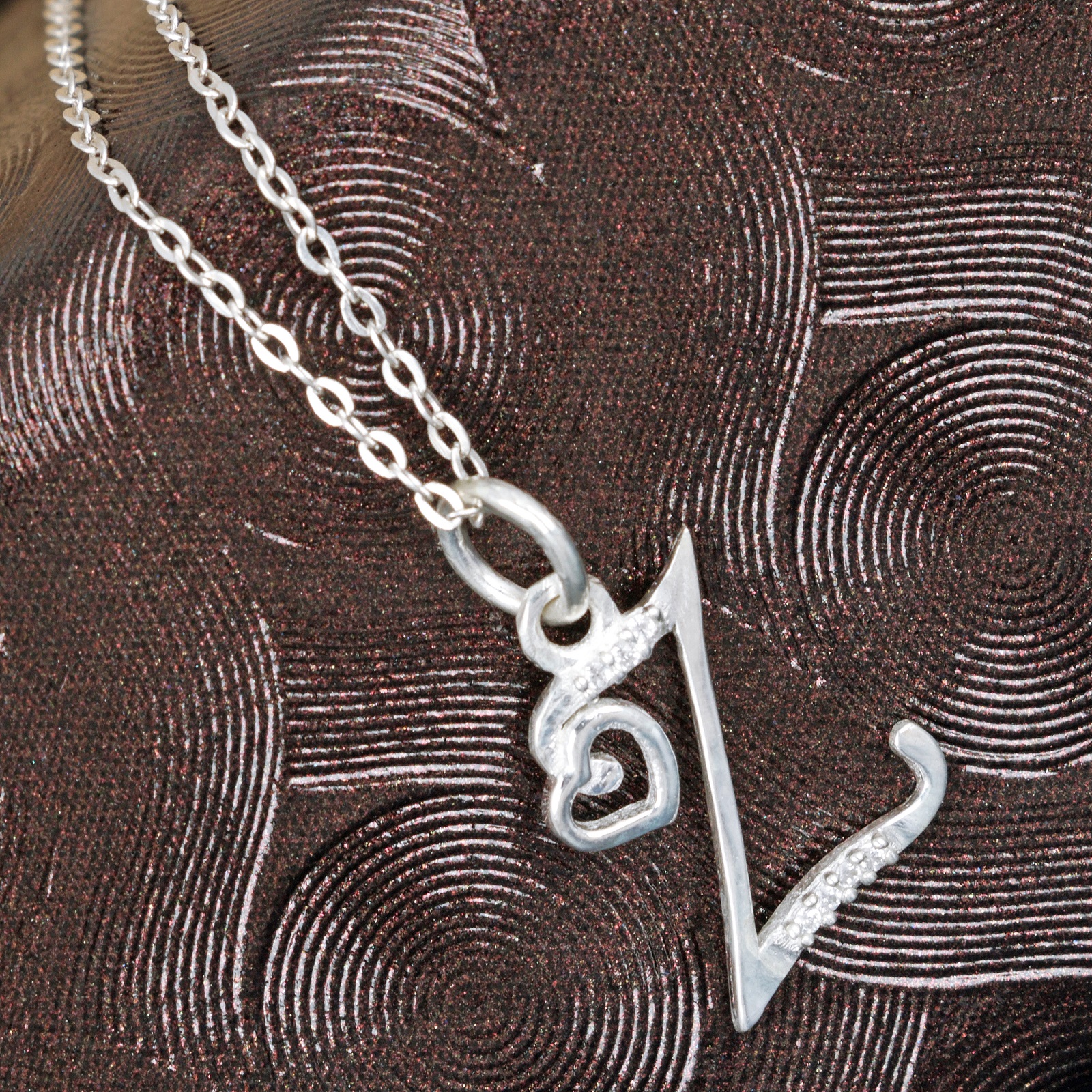 925 Sterling Silver Z Initial Pendant Necklace With White CZ