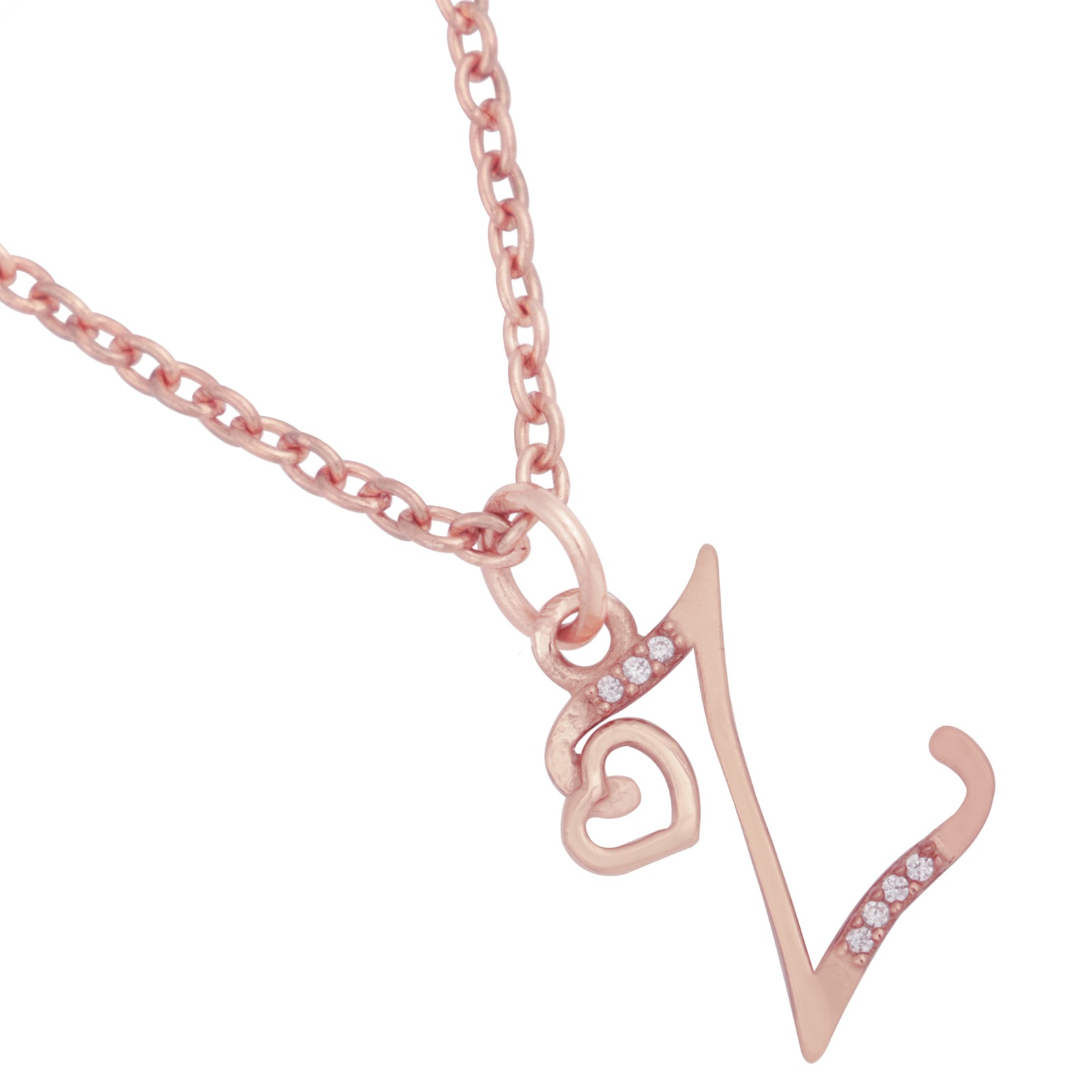 925 Sterling Silver Z Initial Pendant Necklace With White CZ
