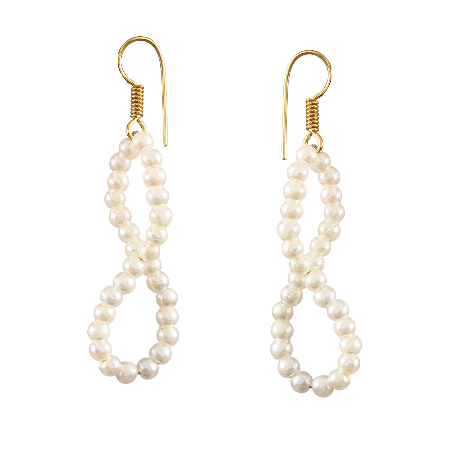 Gold Plated 925 Sterling Silver Pearl Beads Infinity Earring