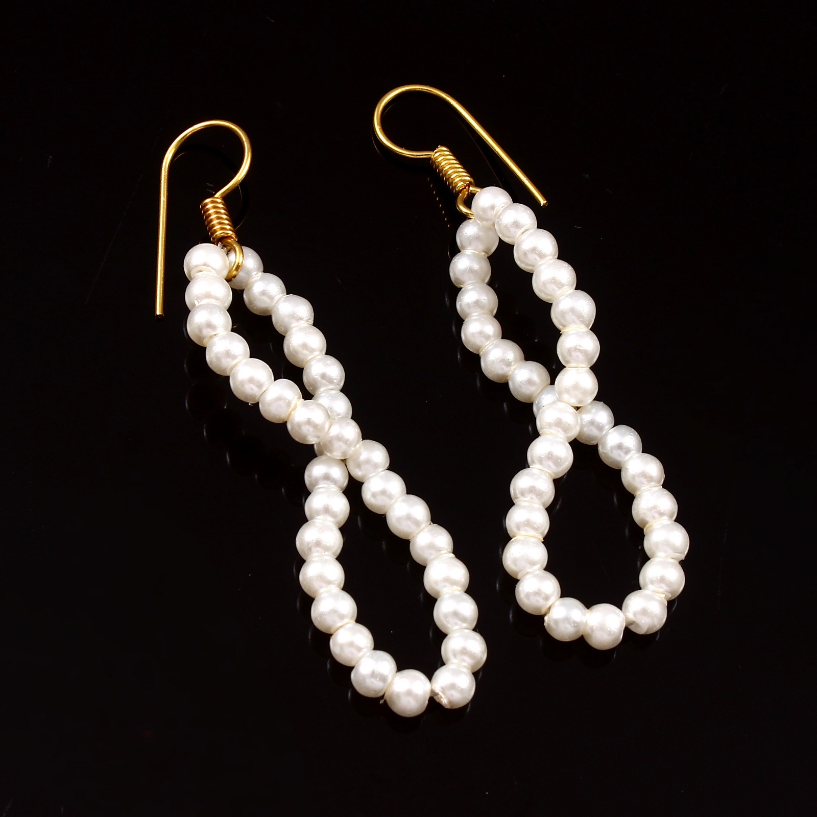 Gold Plated 925 Sterling Silver Pearl Beads Infinity Earring