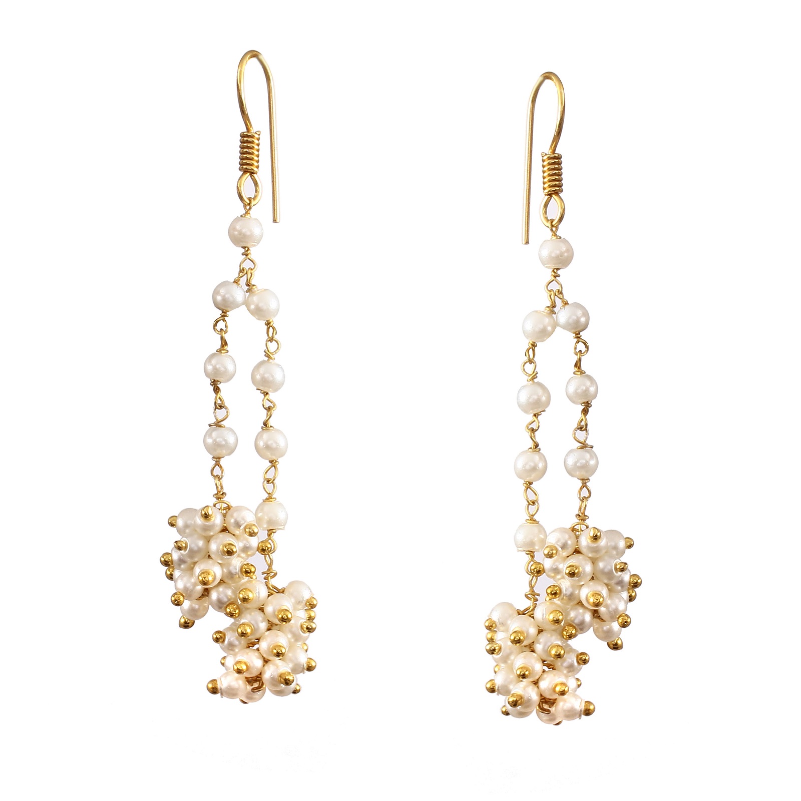Gold Plated 925 Sterling Silver Pearl Beads Womens Earrings