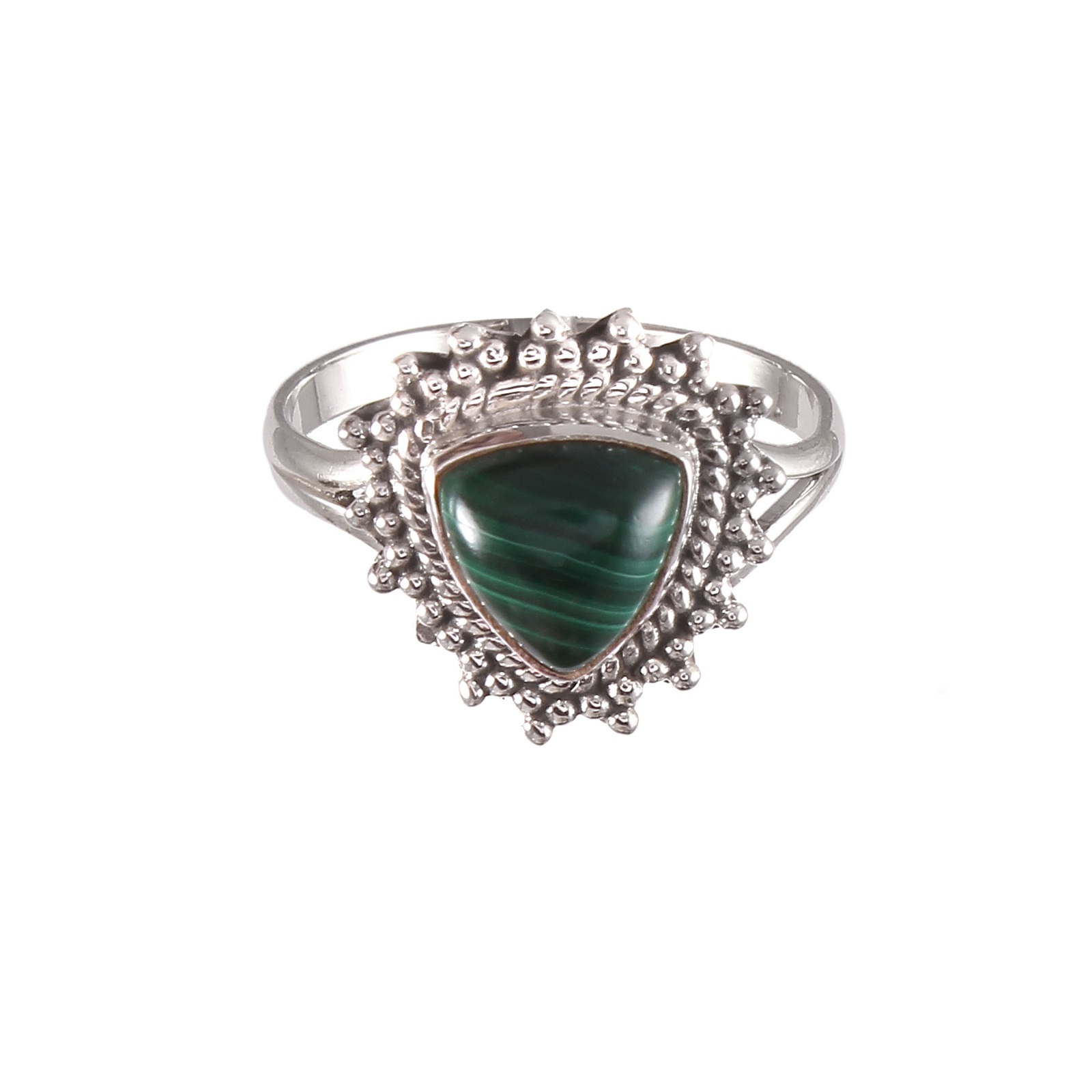 925 Sterling Silver Trillion Malachite Green Ring