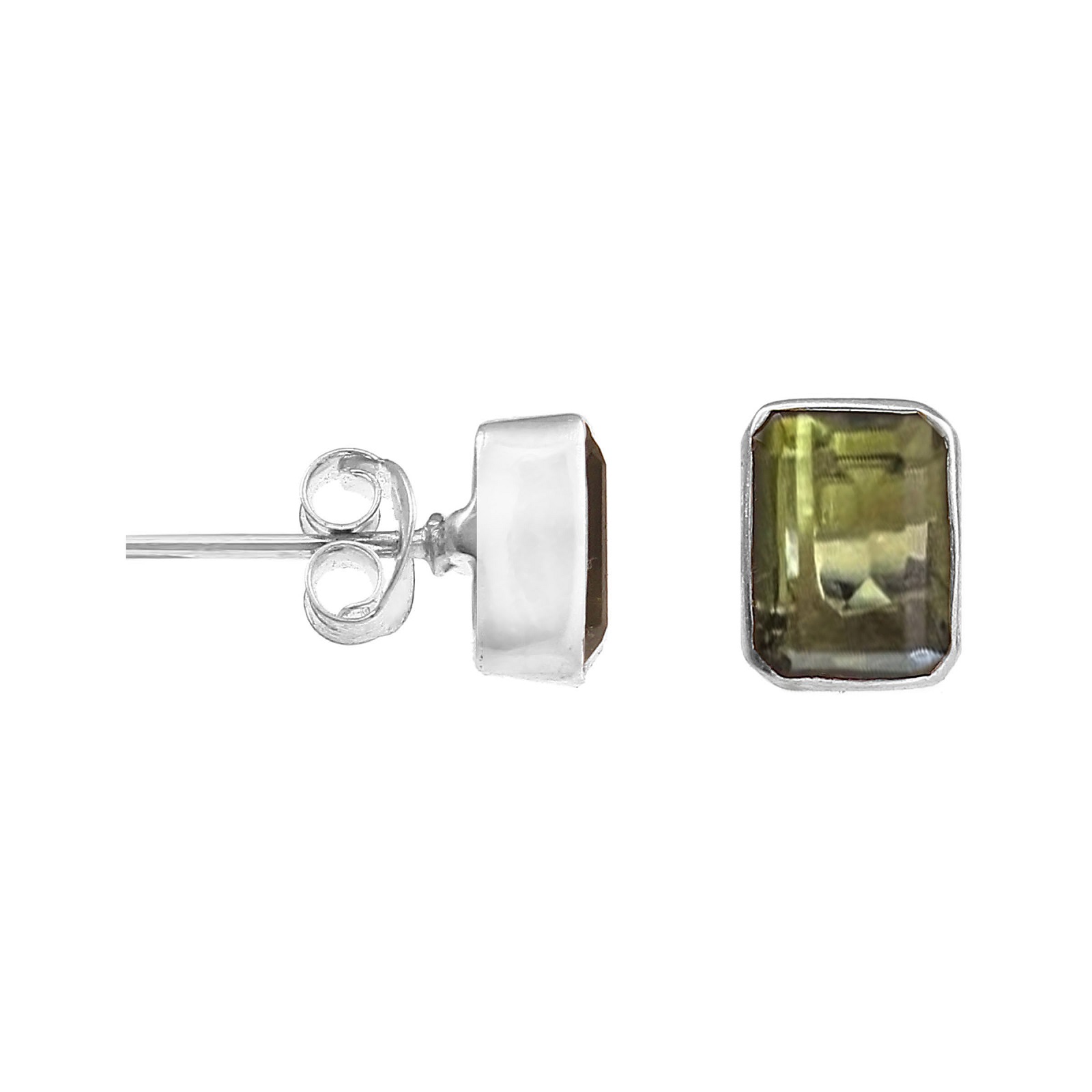 925 Sterling Silver Natural Peridot Gemstone Stud Earrings