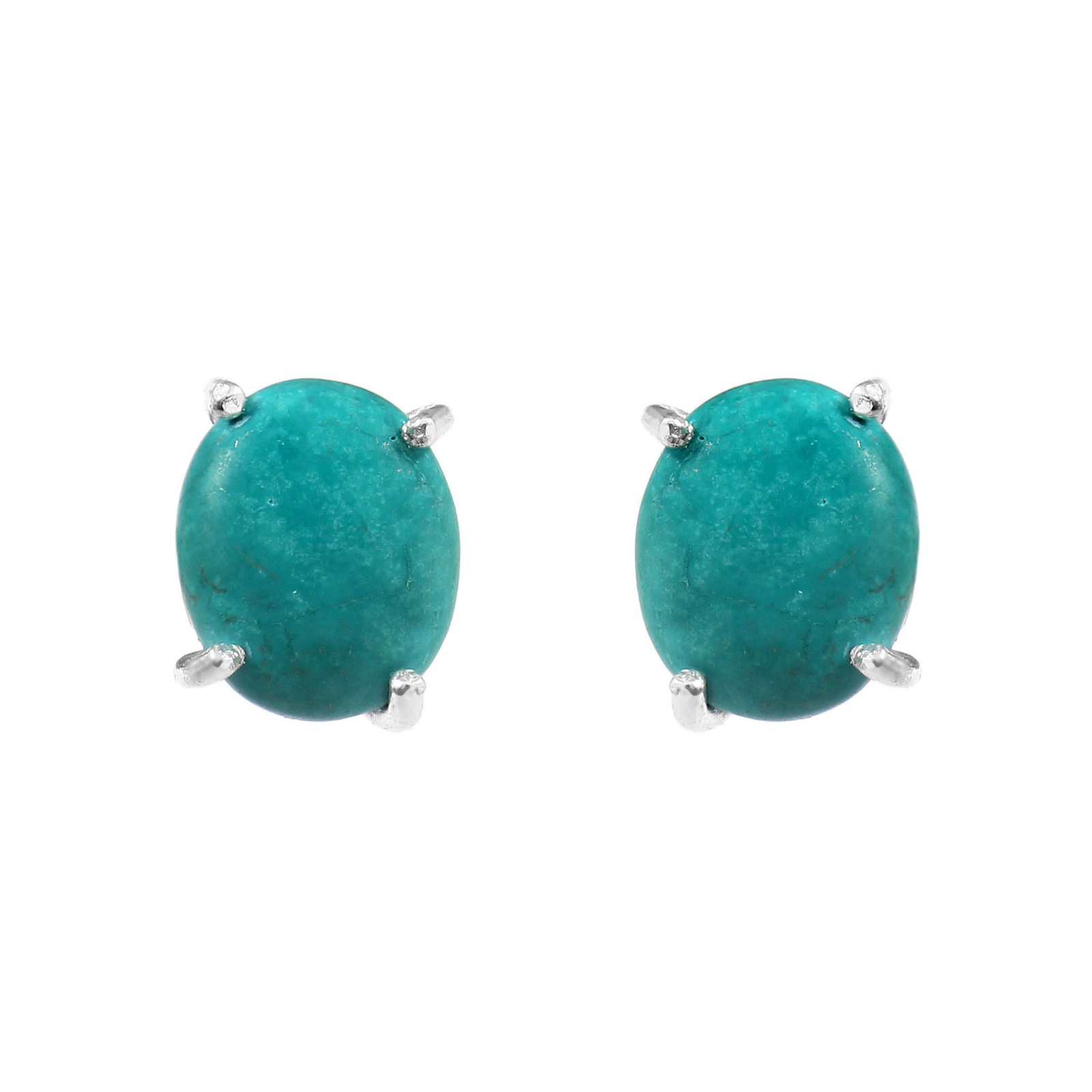 925 Sterling Silver Oval Arizona Turquoise Stud Earrings