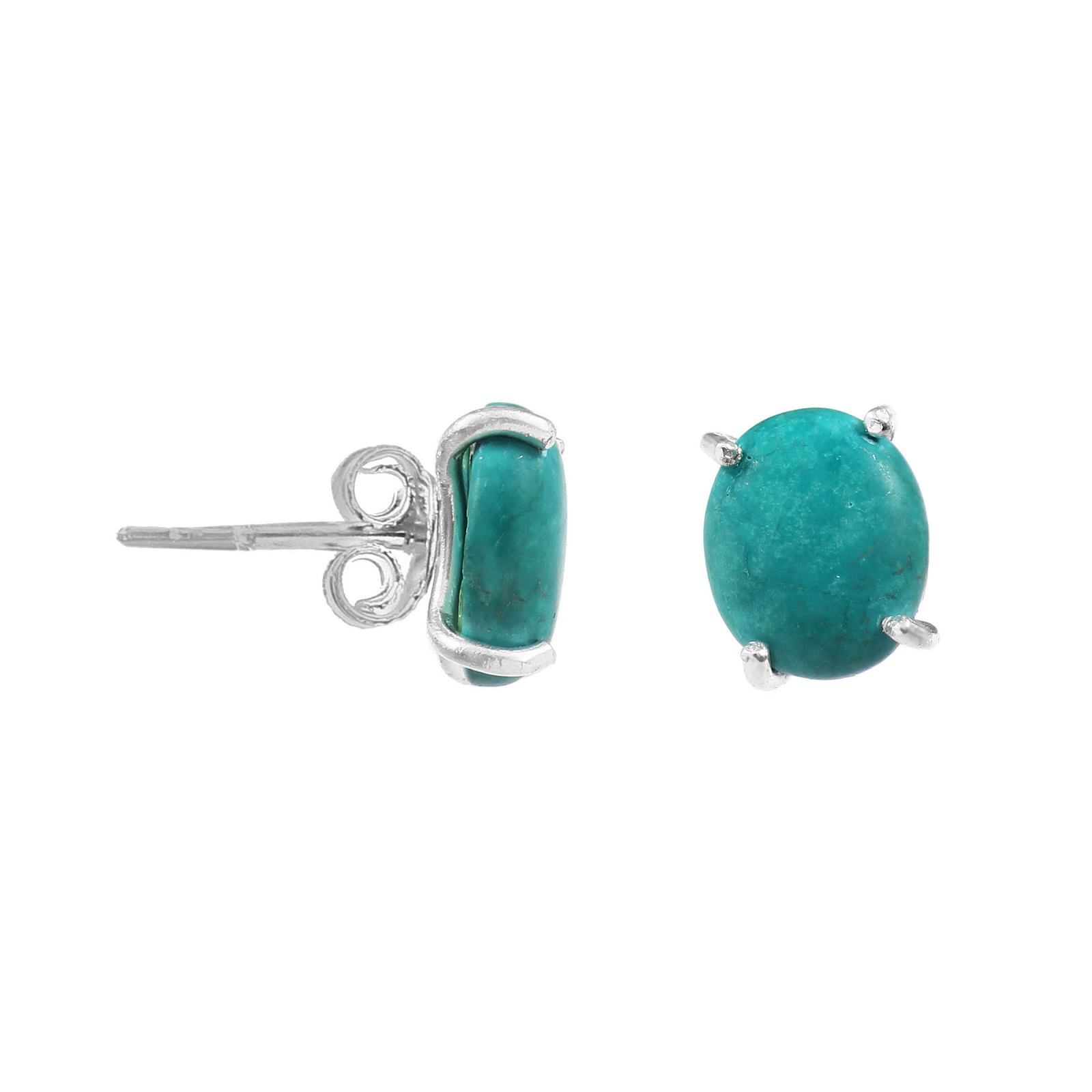 925 Sterling Silver Oval Arizona Turquoise Stud Earrings