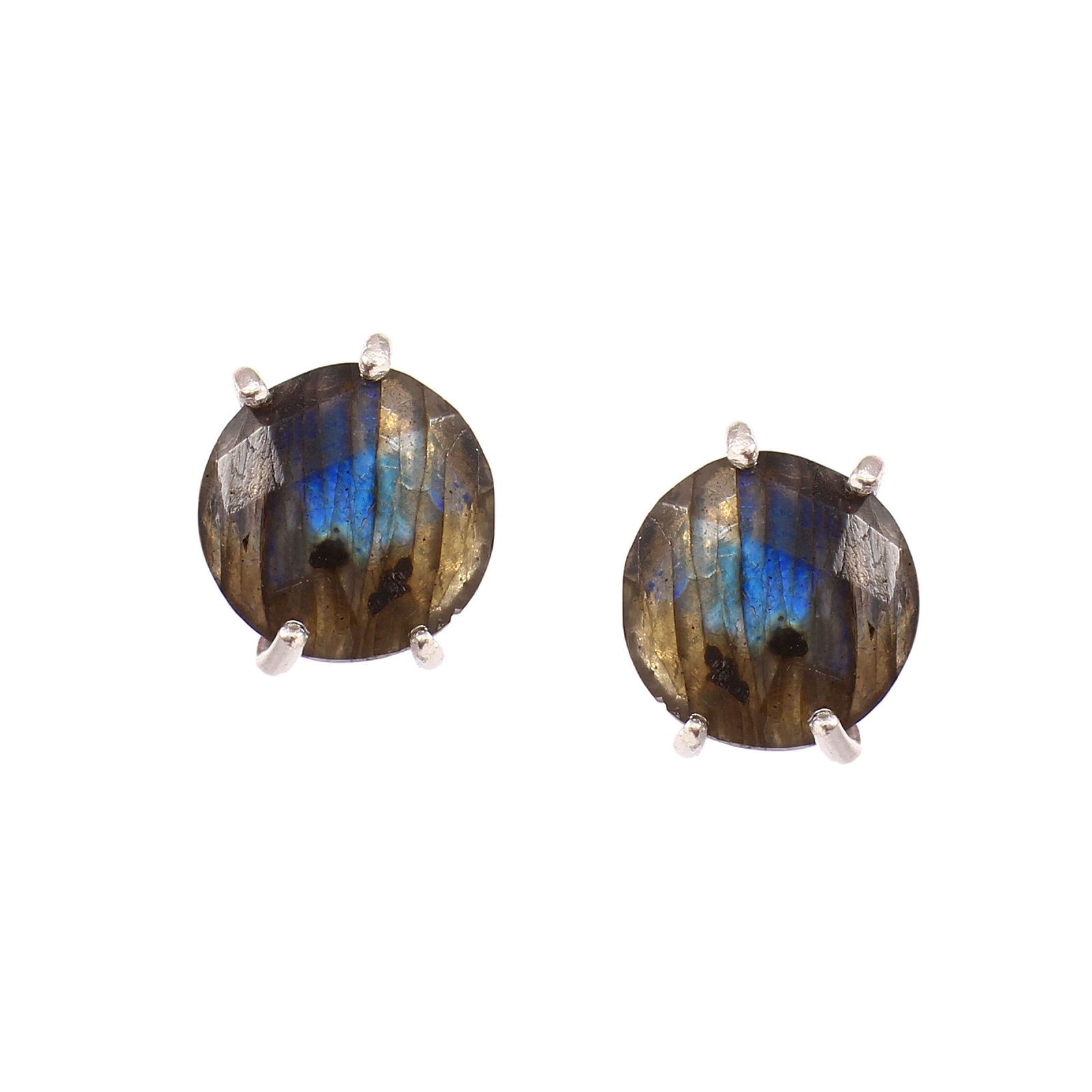 925 Sterling Silver Round Labradorite Stud Earrings