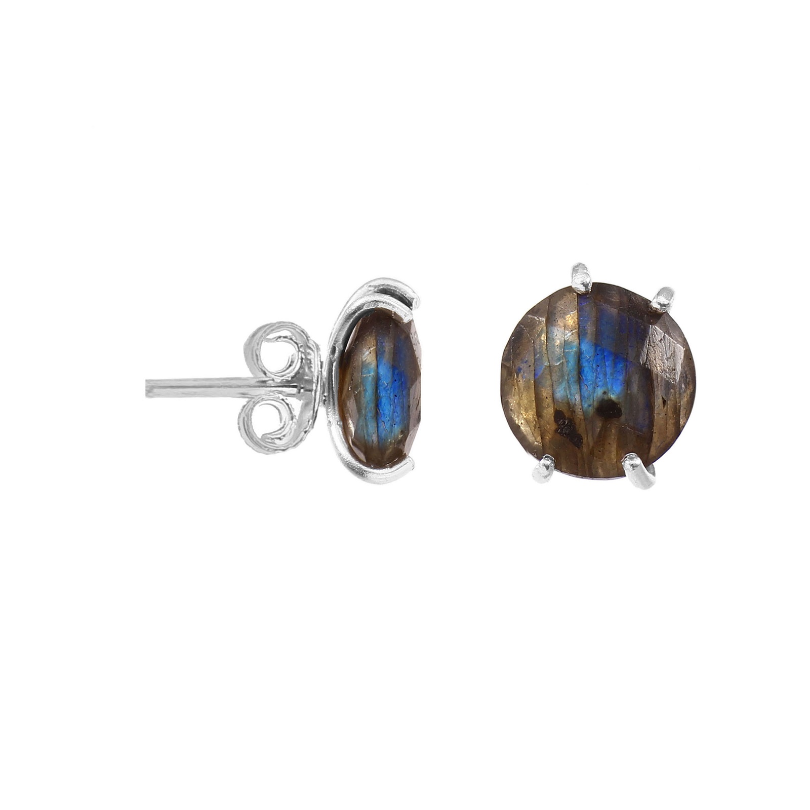 925 Sterling Silver Round Labradorite Stud Earrings