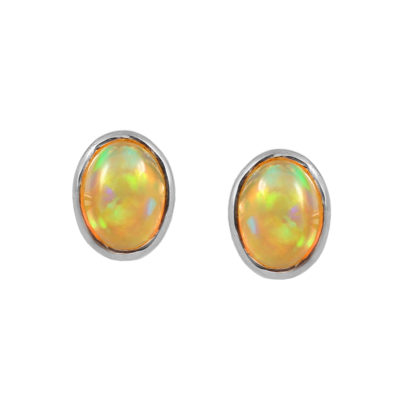 925 Sterling Silver Oval Orange Dyed Opal Stud Earrings