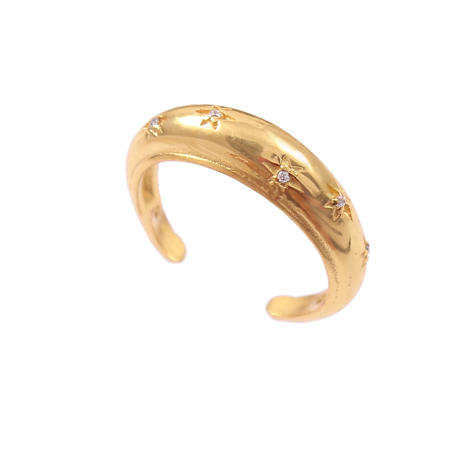 Gold Scattered Stars Adjustable Ring With White CZ