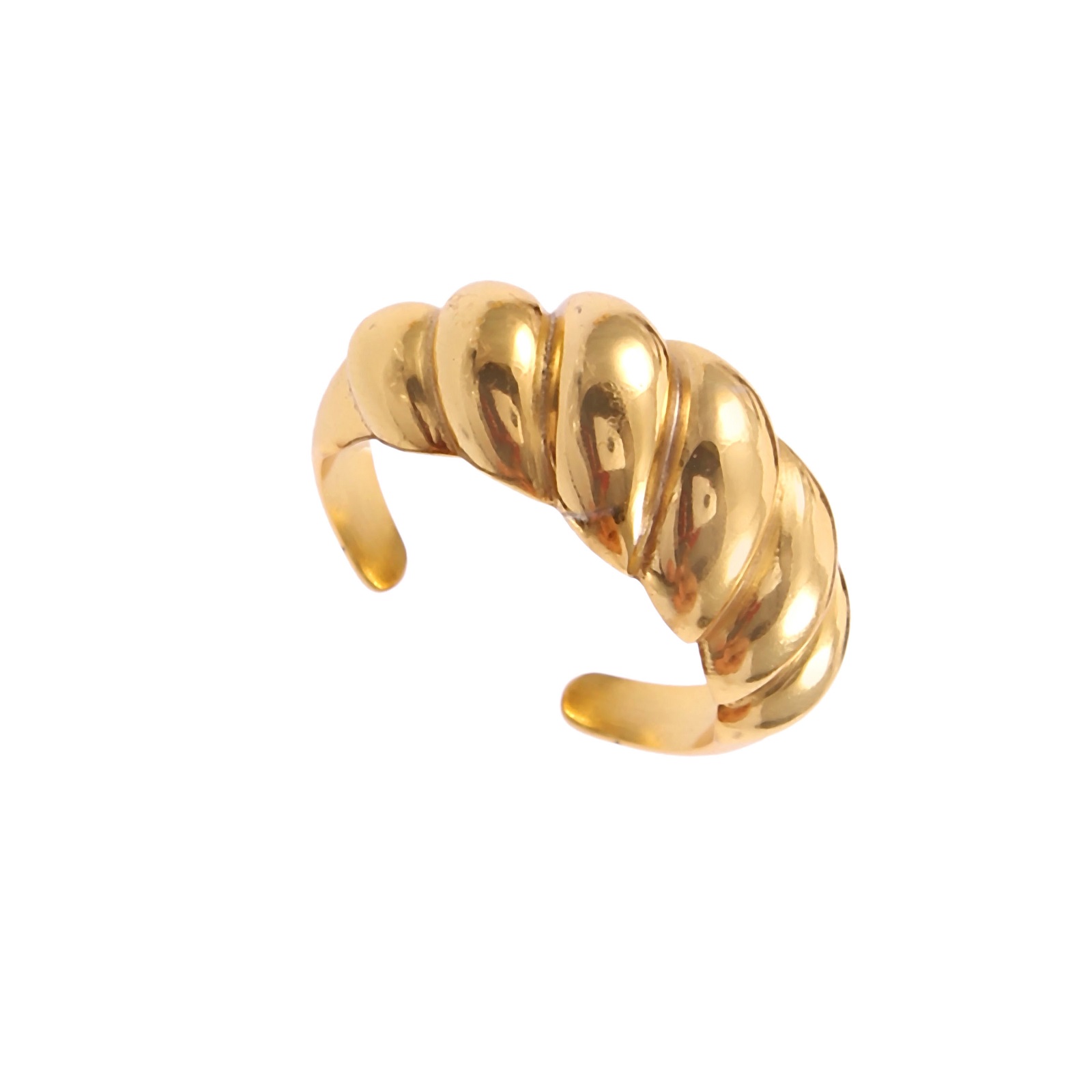 925 Sterling Silver Women Croissant Pattern Adjustable Ring