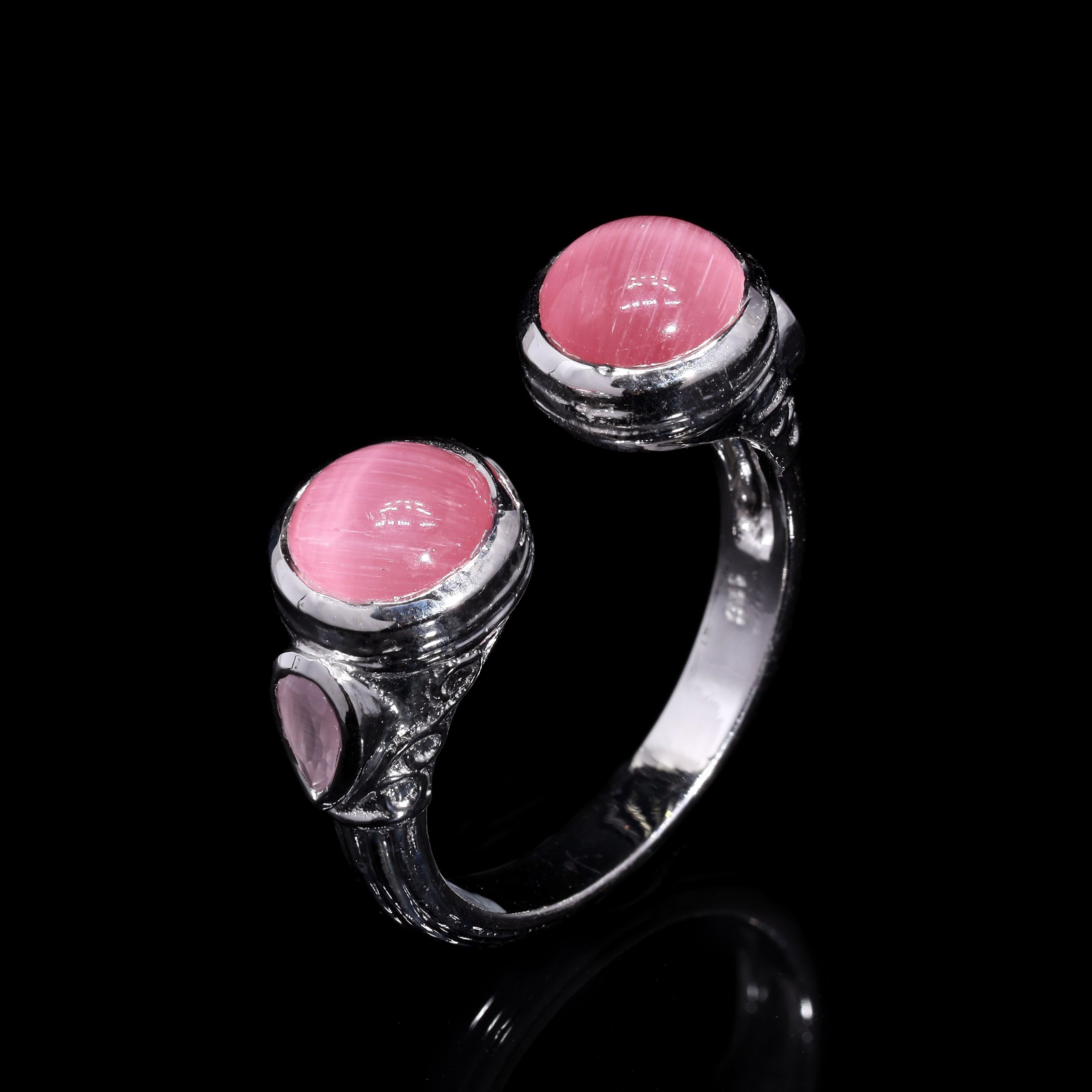 925 Sterling Silver Round Monalisa Stone Adjustable Ring