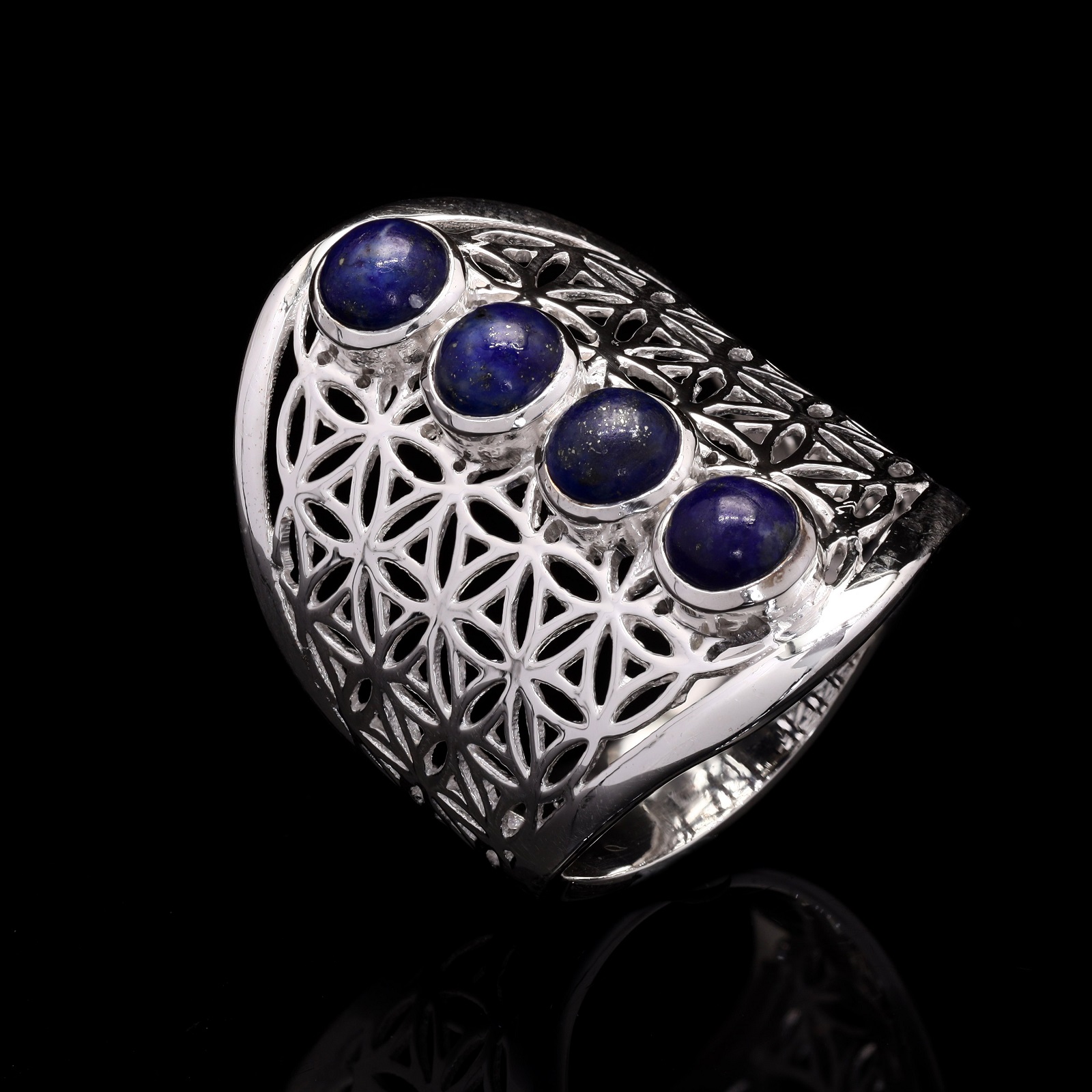 925 Sterling Silver Multi Lapis Lazuli Gemstone Mandala Ring