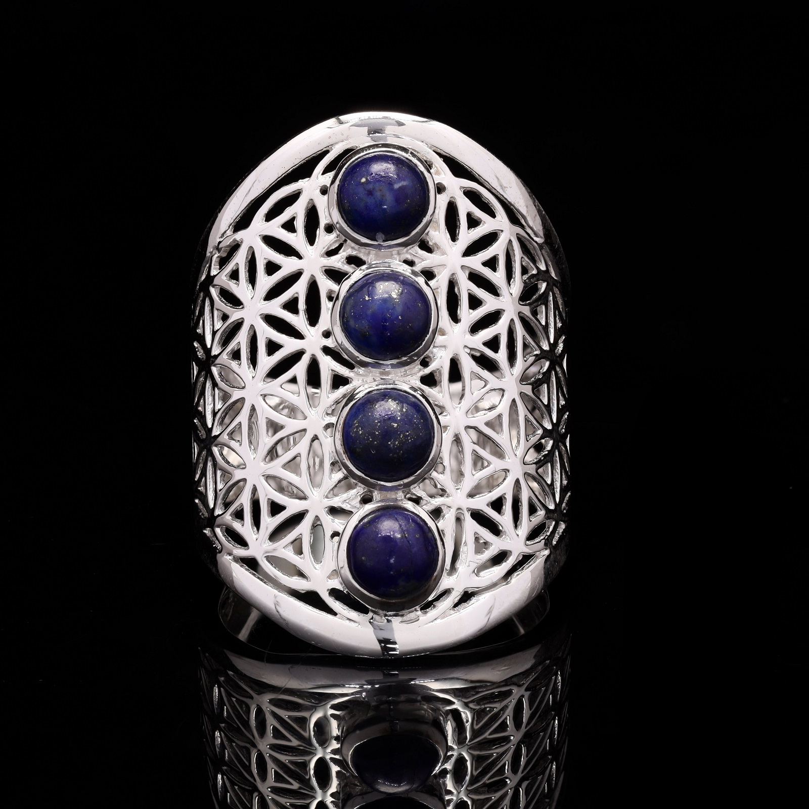 925 Sterling Silver Multi Lapis Lazuli Gemstone Mandala Ring