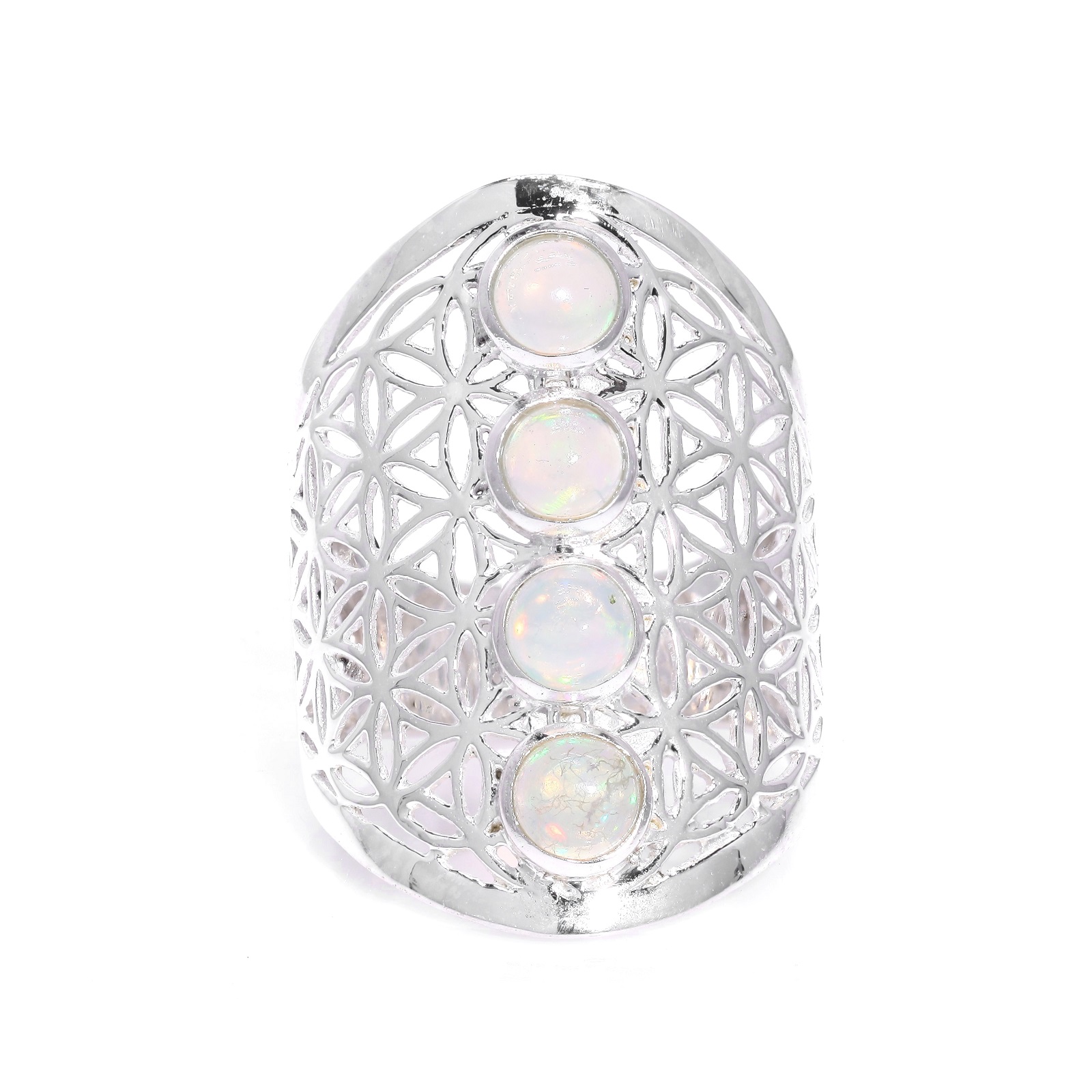 925 Sterling Silver Round Ethiopian Opal Mandala Design Ring