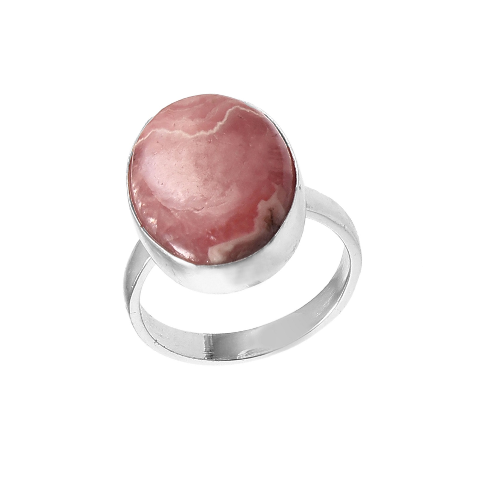 925 Sterling Silver Oval Rhodochrosite Gemstone Ring Jewelry