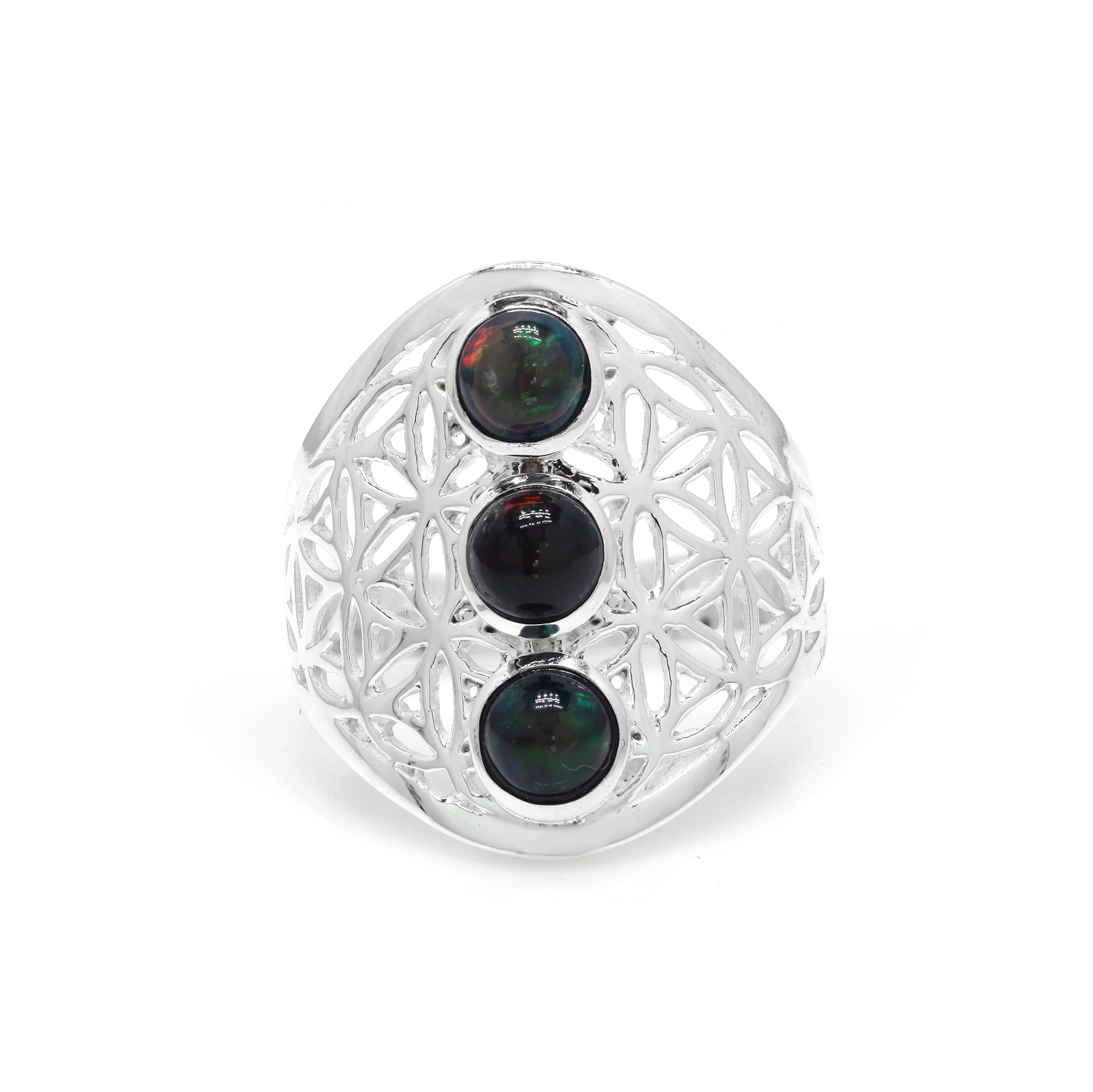 925 Sterling Silver Mandala Designs Art Black Opal Rings