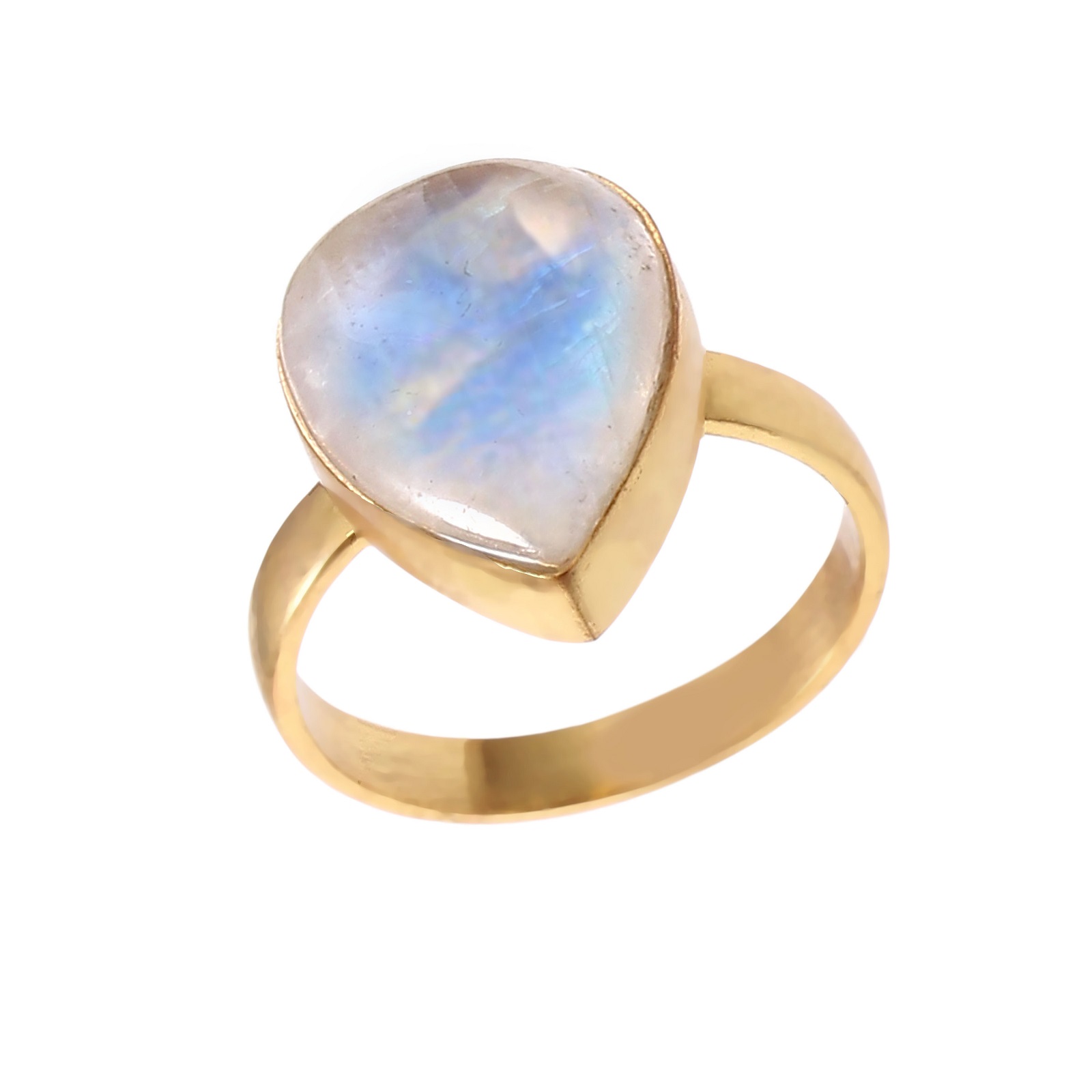 925 Sterling Silver Pear Rainbow Moonstone Statement Rings
