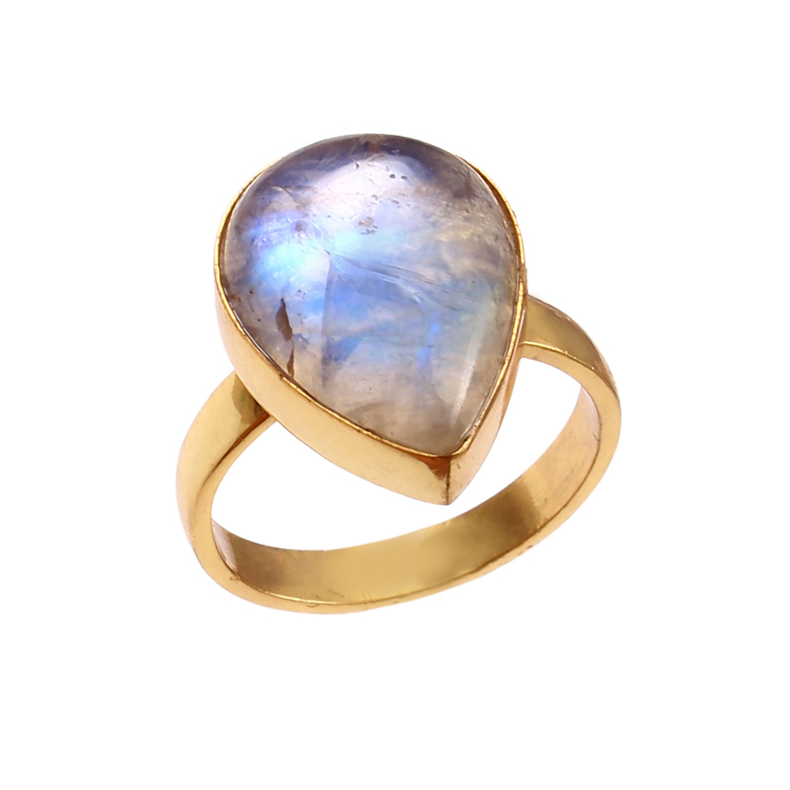 925 Sterling Silver Pear Blue Fire Rainbow Moonstone Rings