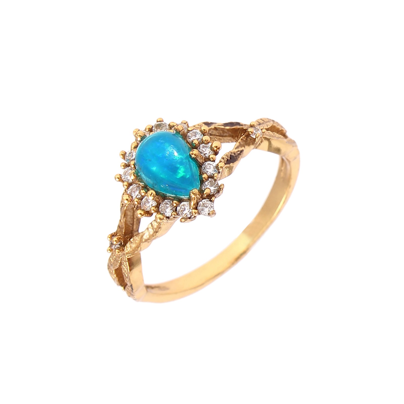 925 Sterling Silver Pear Blue Opal Dyed And White CZ Rings